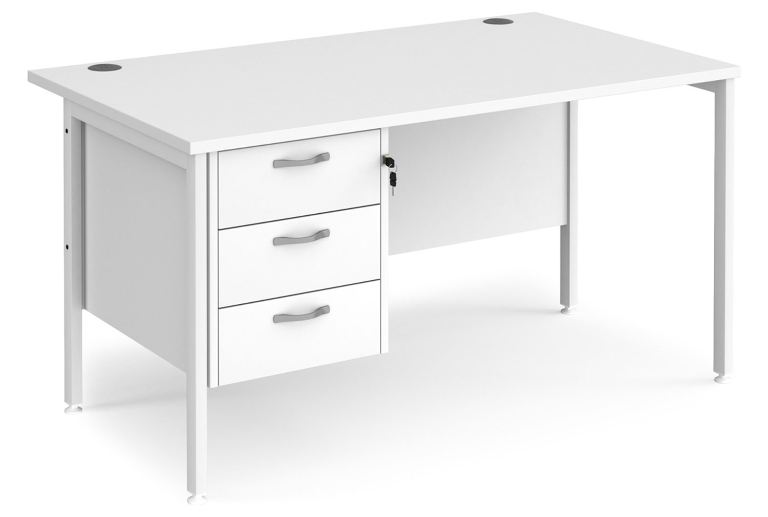 Value Line Deluxe H-Leg Rectangular Office Desk 3 Drawers (White Legs), 140wx80dx73h (cm), White, Fully Installed