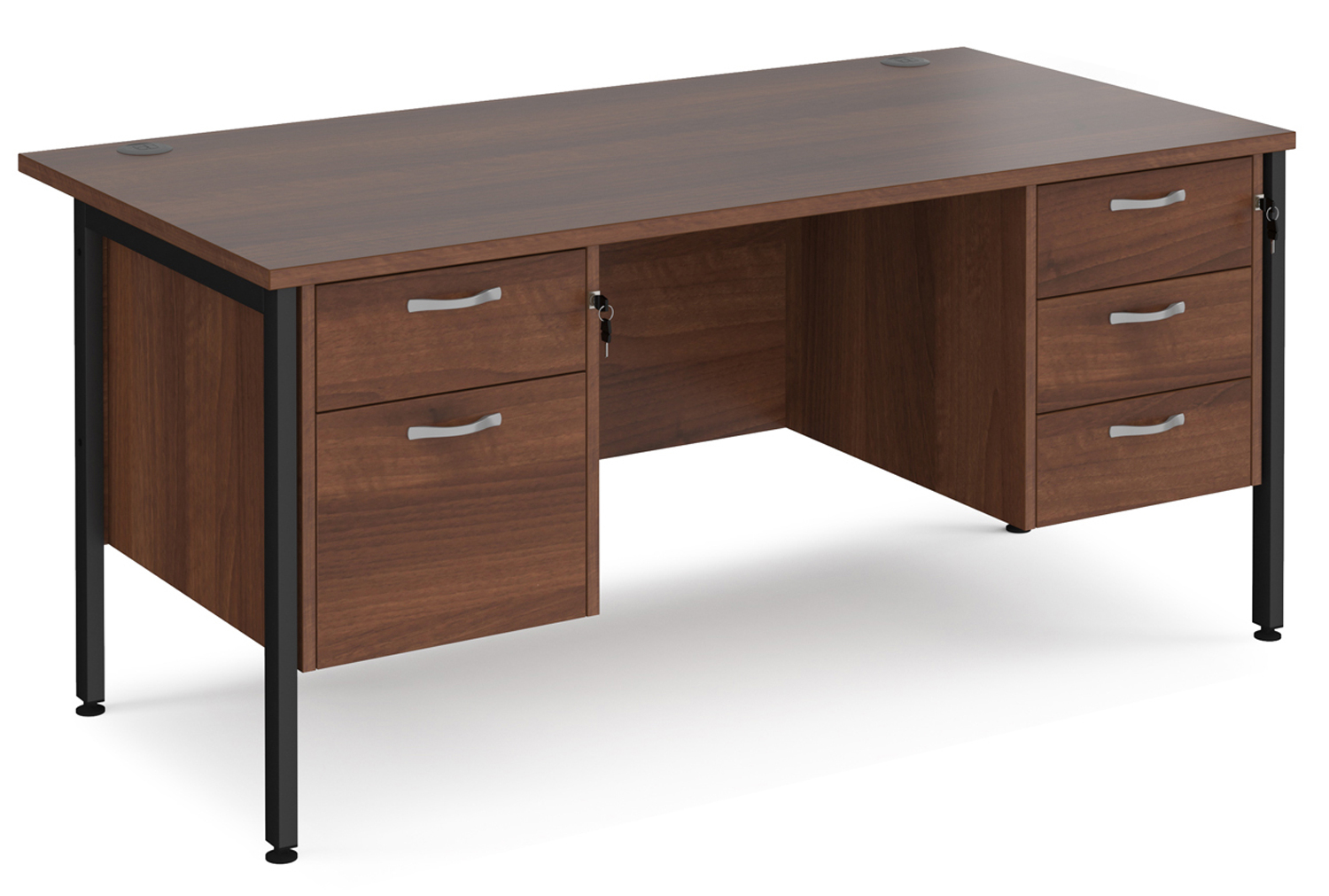 Value Line Deluxe H-Leg Rectangular Office Desk 2+3 Drawers (Black Legs), 160wx80dx73h (cm), Walnut