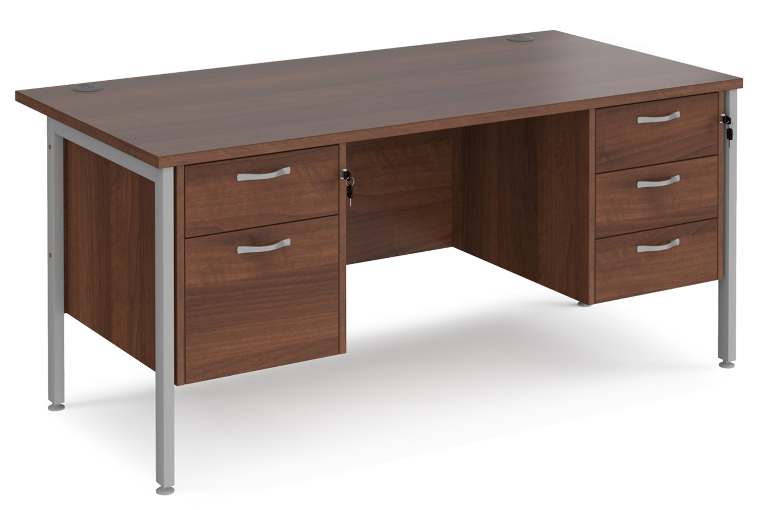 Value Line Deluxe H-Leg Rectangular Office Desk 2+3 Drawers (Silver Legs), 160wx80dx73h (cm), Walnut
