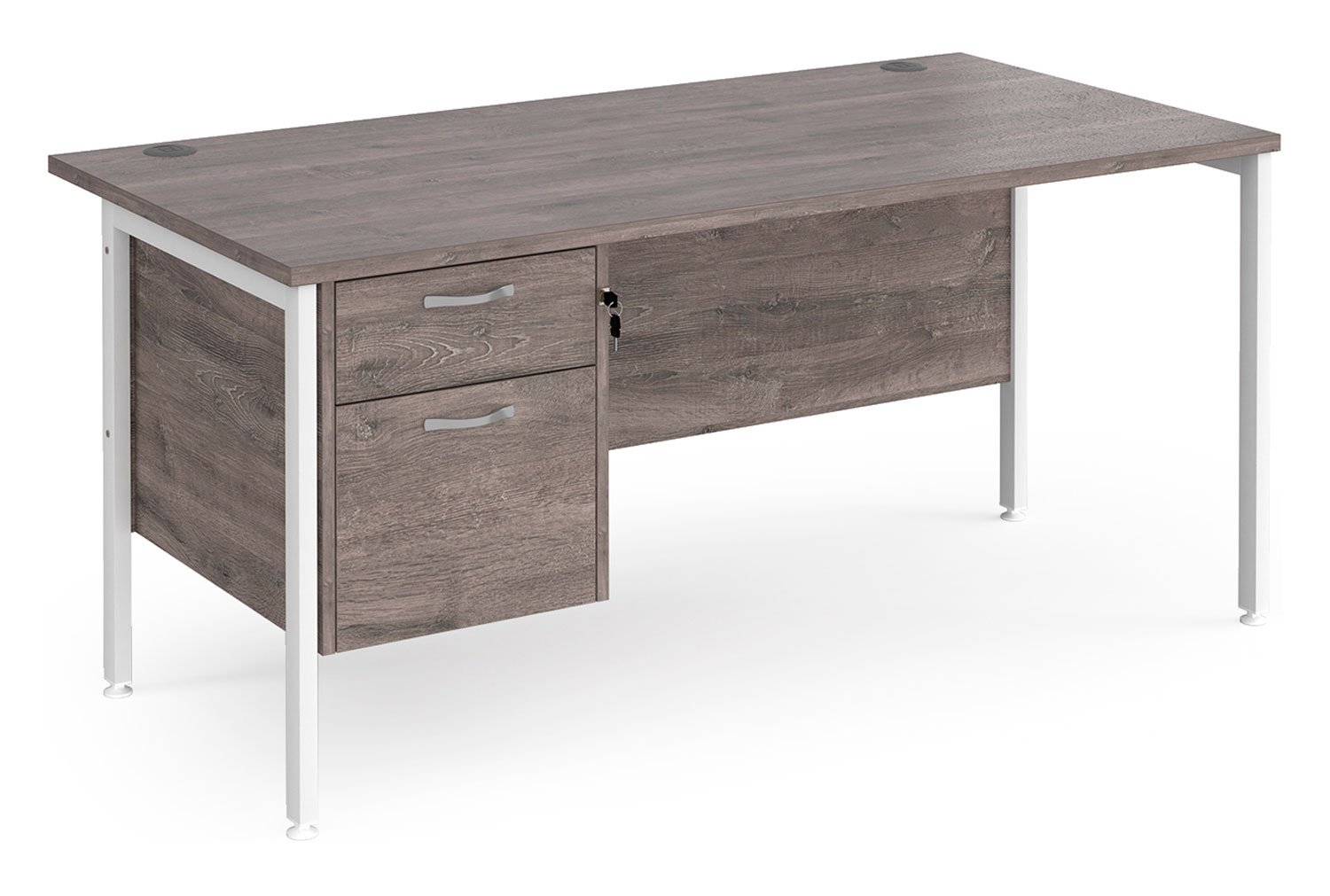 Value Line Deluxe H-Leg Rectangular Office Desk 2 Drawers (White Legs), 160wx80dx73h (cm), Grey Oak