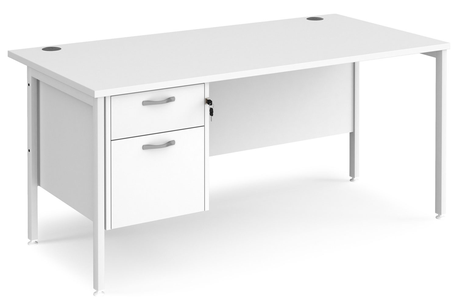 Value Line Deluxe H-Leg Rectangular Office Desk 2 Drawers (White Legs), 160wx80dx73h (cm), White, Fully Installed