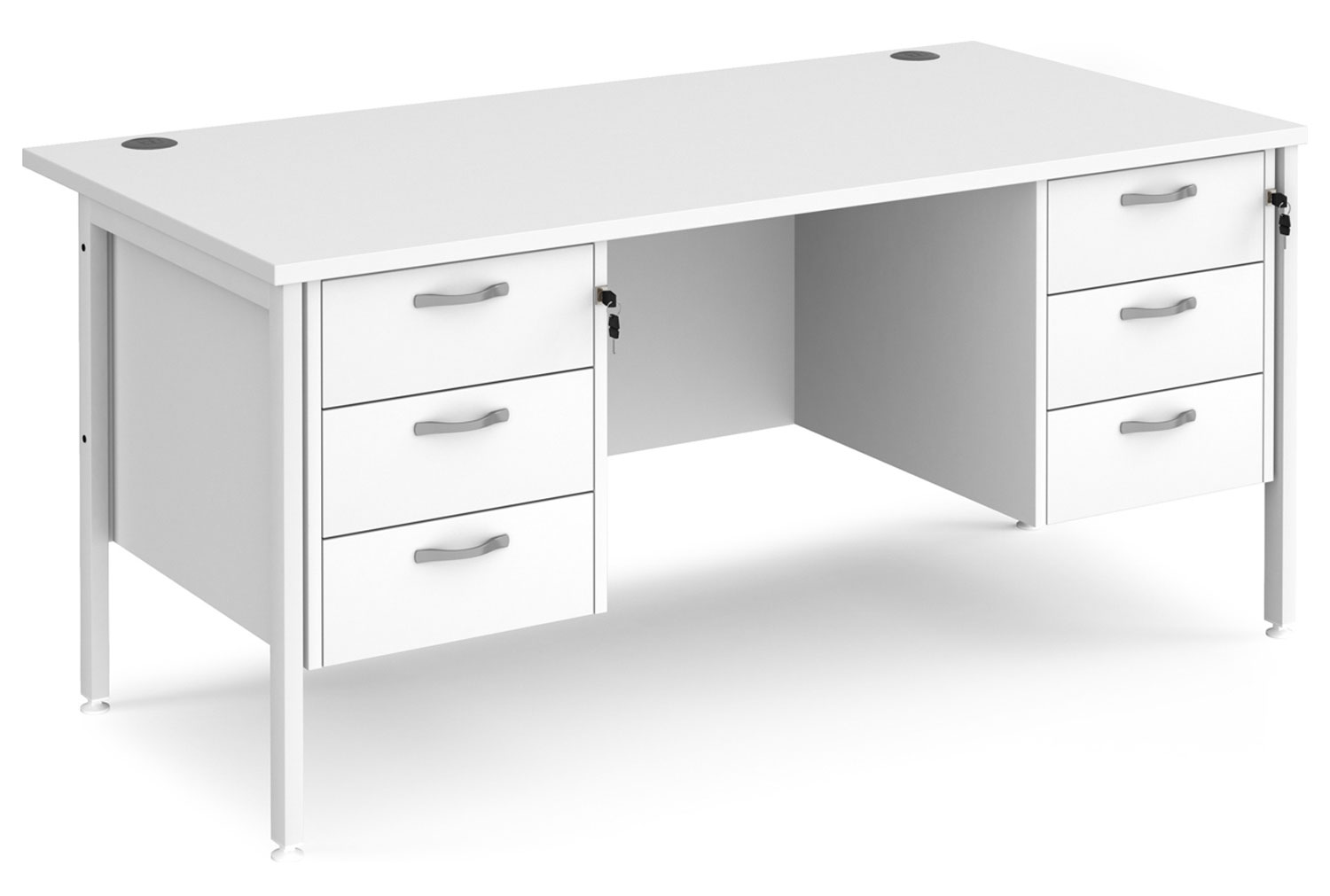 All White Premium H-Leg Rectangular Office Desk 3+3 Drawers, 160wx80dx73h (cm)