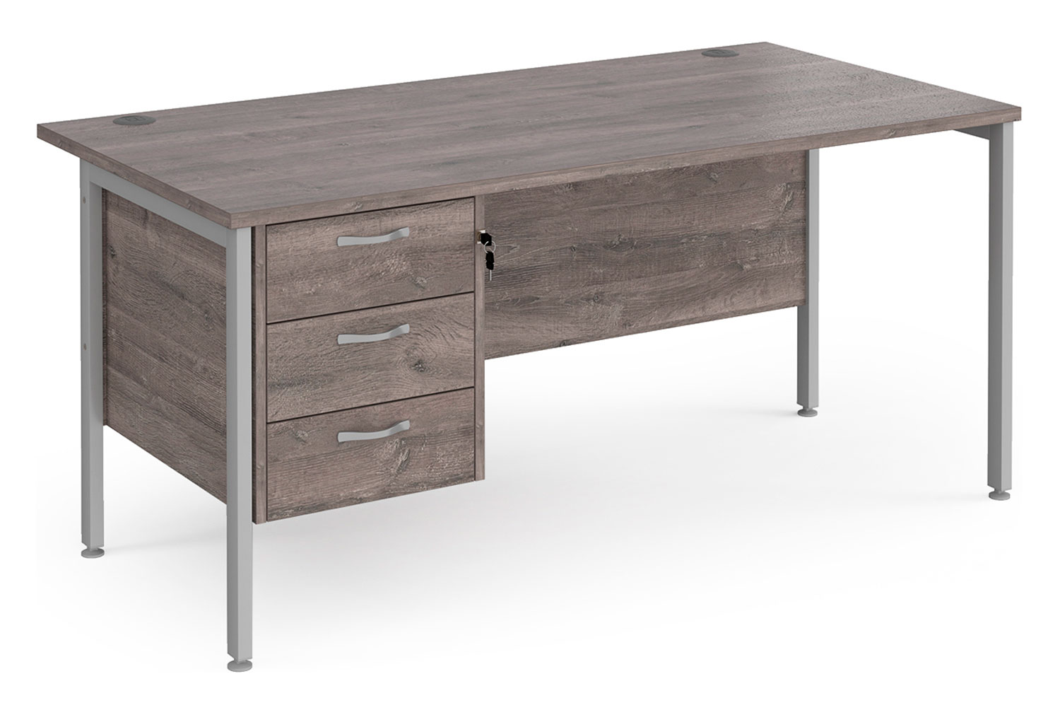 Value Line Deluxe H-Leg Rectangular Office Desk 3 Drawers (Silver Legs), 160wx80dx73h (cm), Grey Oak