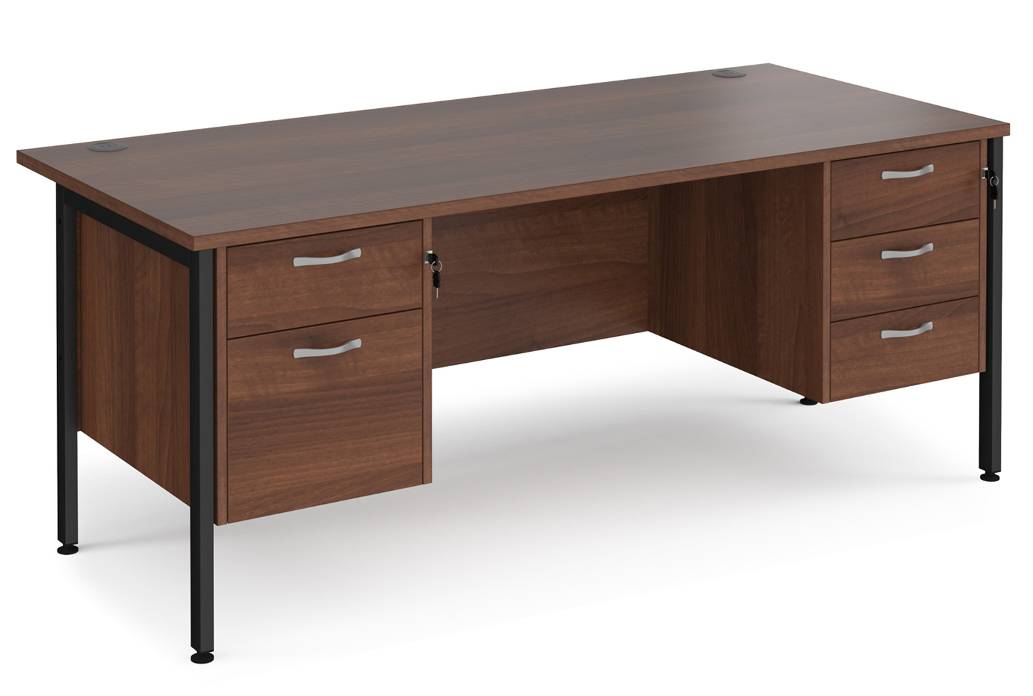 Value Line Deluxe H-Leg Rectangular Office Desk 2+3 Drawers (Black Legs), 180wx80dx73h (cm), Walnut