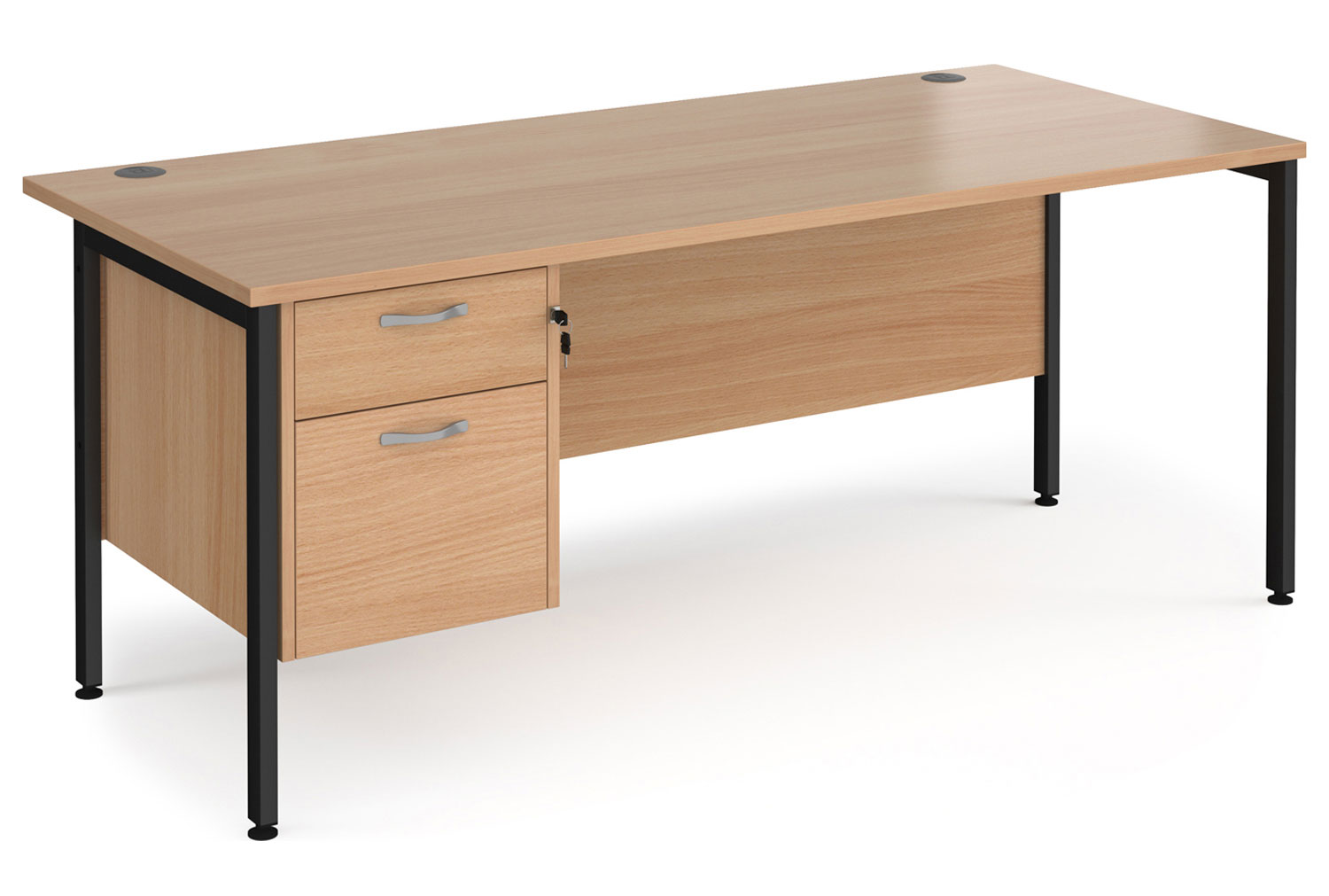 Value Line Deluxe H-Leg Rectangular Office Desk 2 Drawers (Black Legs), 180wx80dx73h (cm), Beech