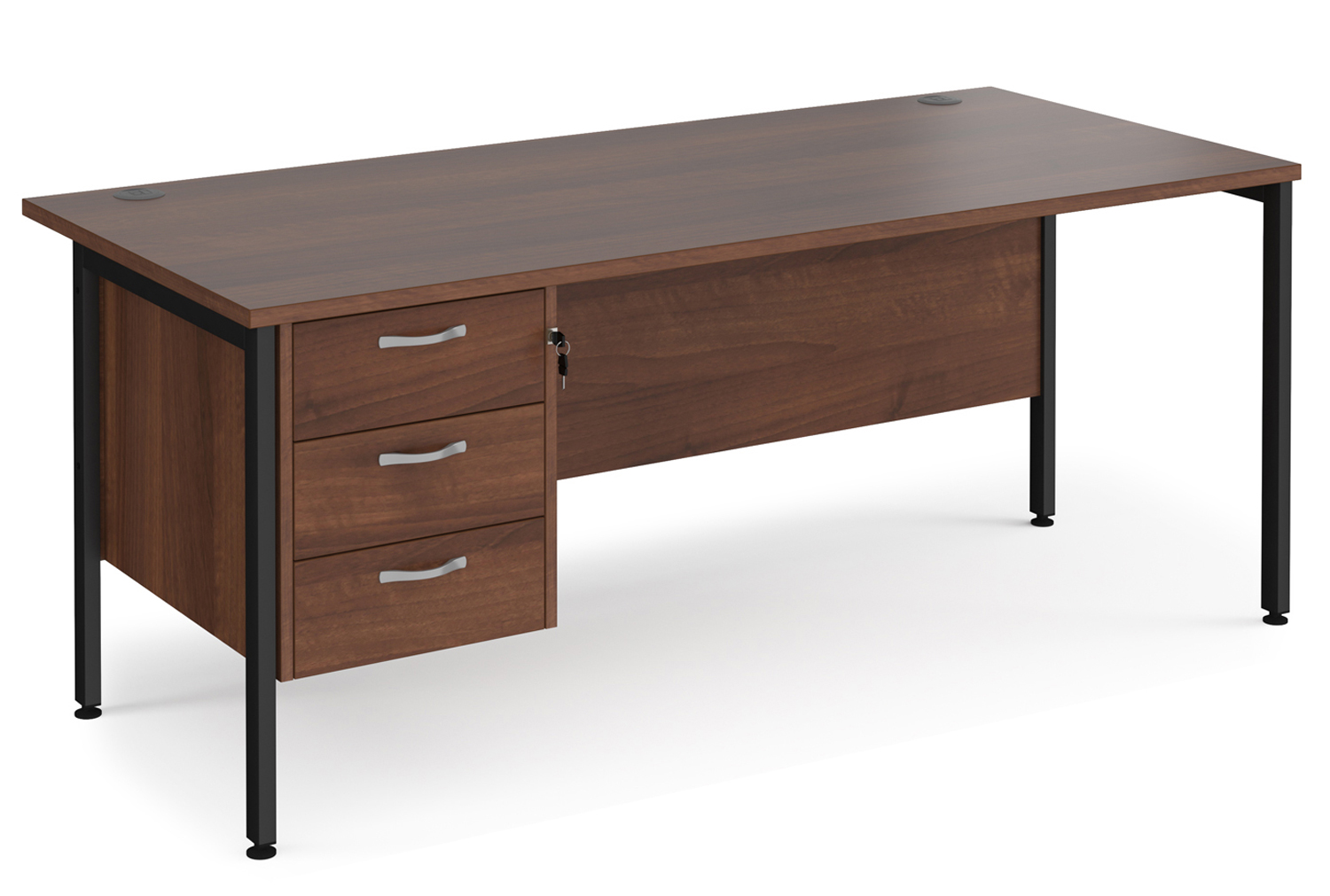 Value Line Deluxe H-Leg Rectangular Office Desk 3 Drawers (Black Legs), 180wx80dx73h (cm), Walnut