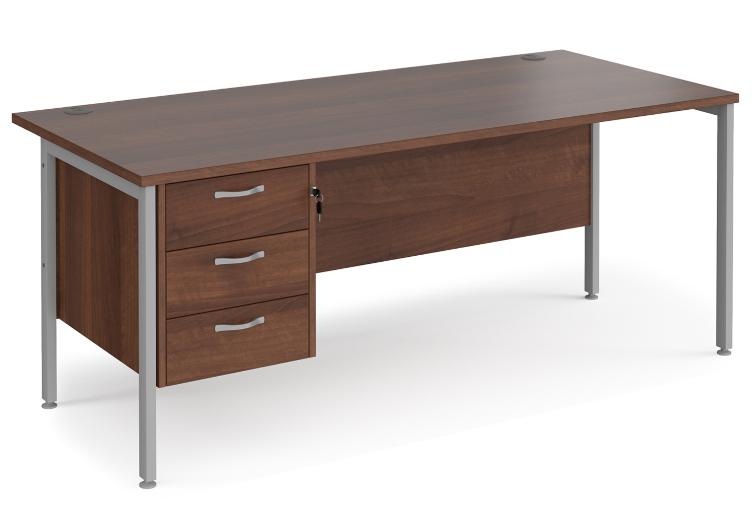Value Line Deluxe H-Leg Rectangular Office Desk 3 Drawers (Silver Legs), 180wx80dx73h (cm), Walnut