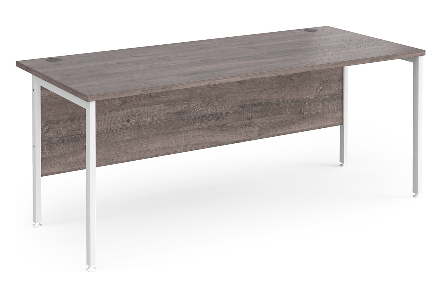 Value Line Deluxe H-Leg Rectangular Office Desk (White Legs), 180wx80dx73h (cm), Grey Oak, Fully Installed