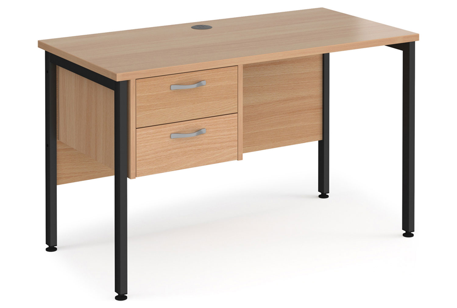 Value Line Deluxe H-Leg Narrow Rectangular Office Desk 2 Drawers (Black Legs), 120w60dx73h (cm), Beech, Fully Installed
