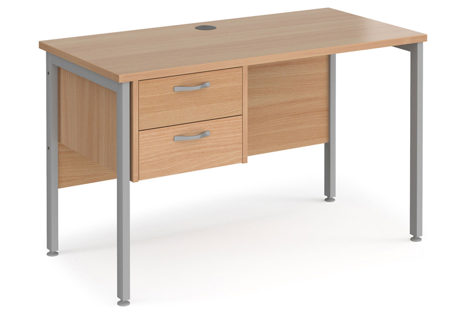 Alcott H-Leg Narrow Rectangular Home Office Desk With Pedestal, 120w60dx73h (cm), Silver Frame, Beech, Fully Installed