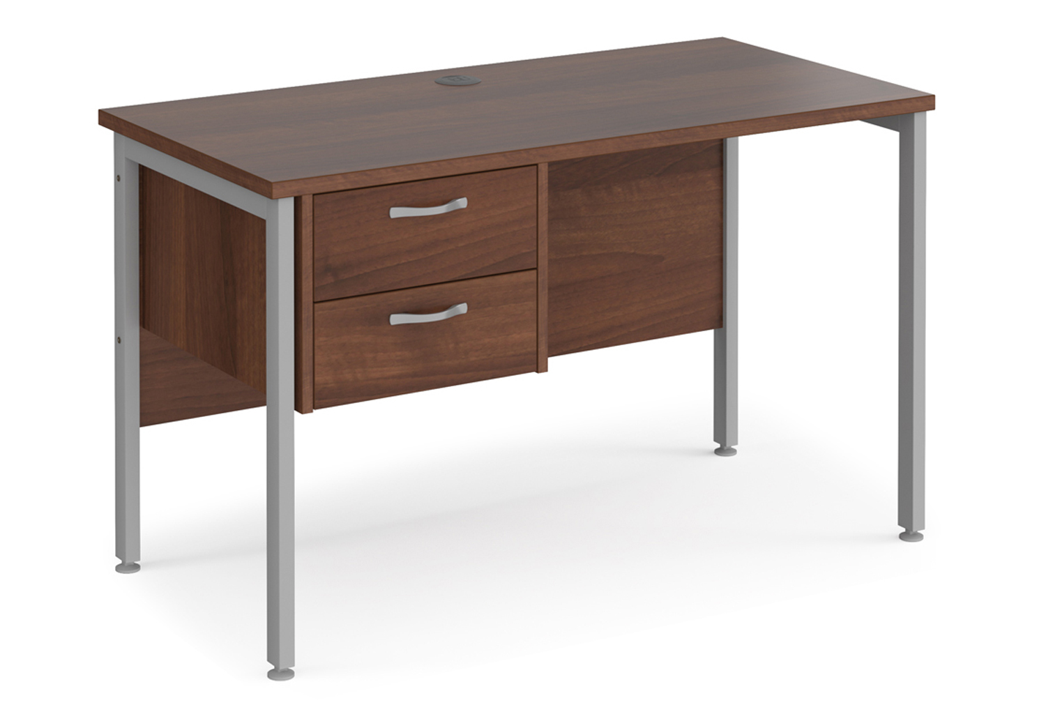 Value Line Deluxe H-Leg Narrow Rectangular Office Desk 2 Drawers (Silver Legs), 120w60dx73h (cm), Walnut, Express Delivery