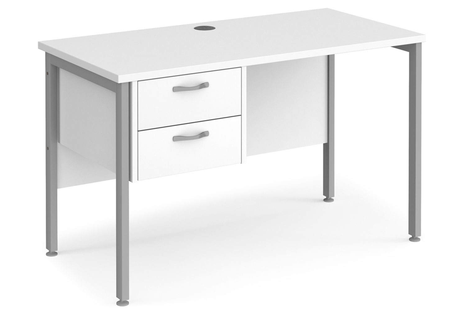 Value Line Deluxe H-Leg Narrow Rectangular Office Desk 2 Drawers (Silver Legs), 120w60dx73h (cm), White, Fully Installed
