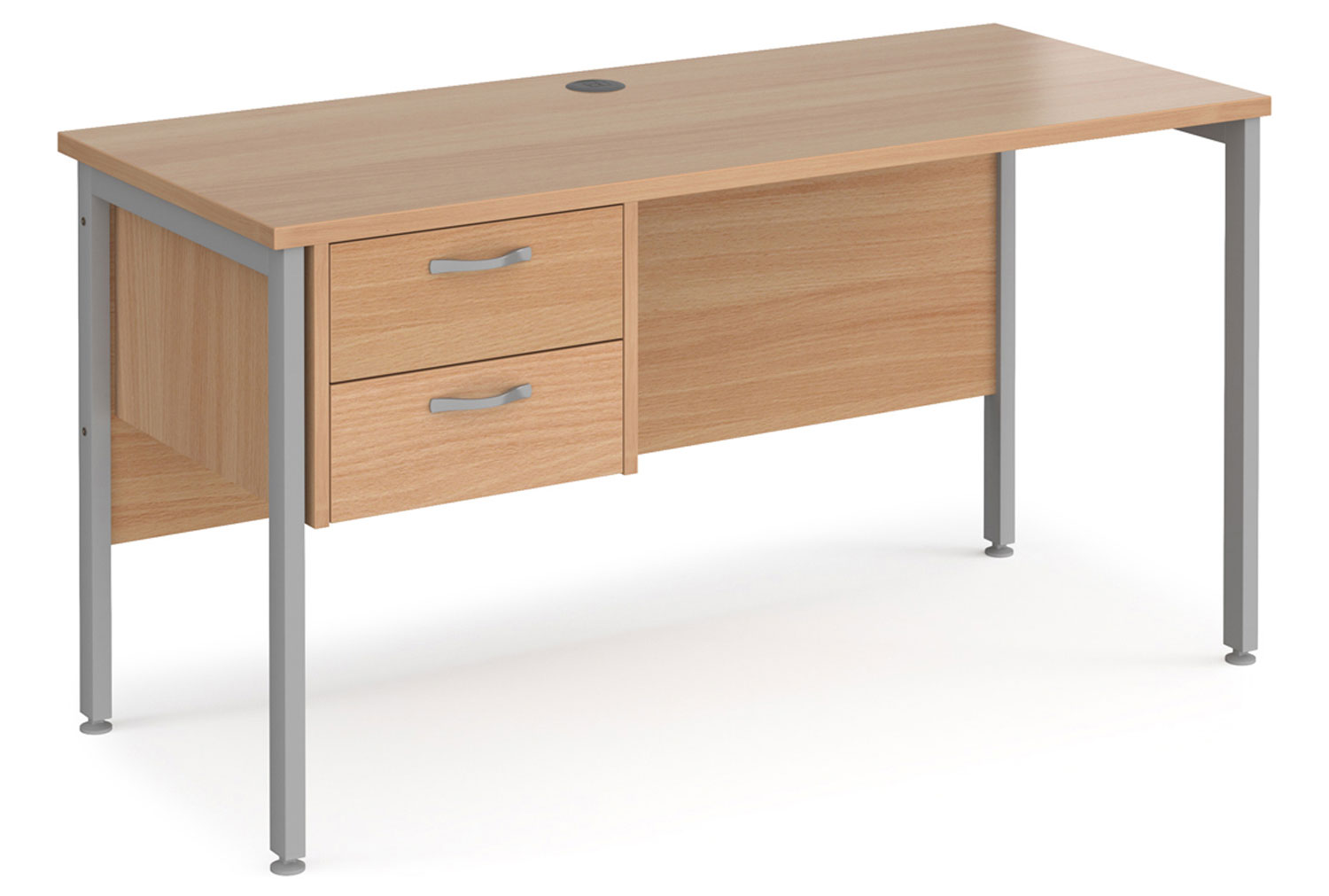 Value Line Deluxe H-Leg Narrow Rectangular Office Desk 2 Drawers (Silver Legs), 140w60dx73h (cm), Beech, Express Delivery