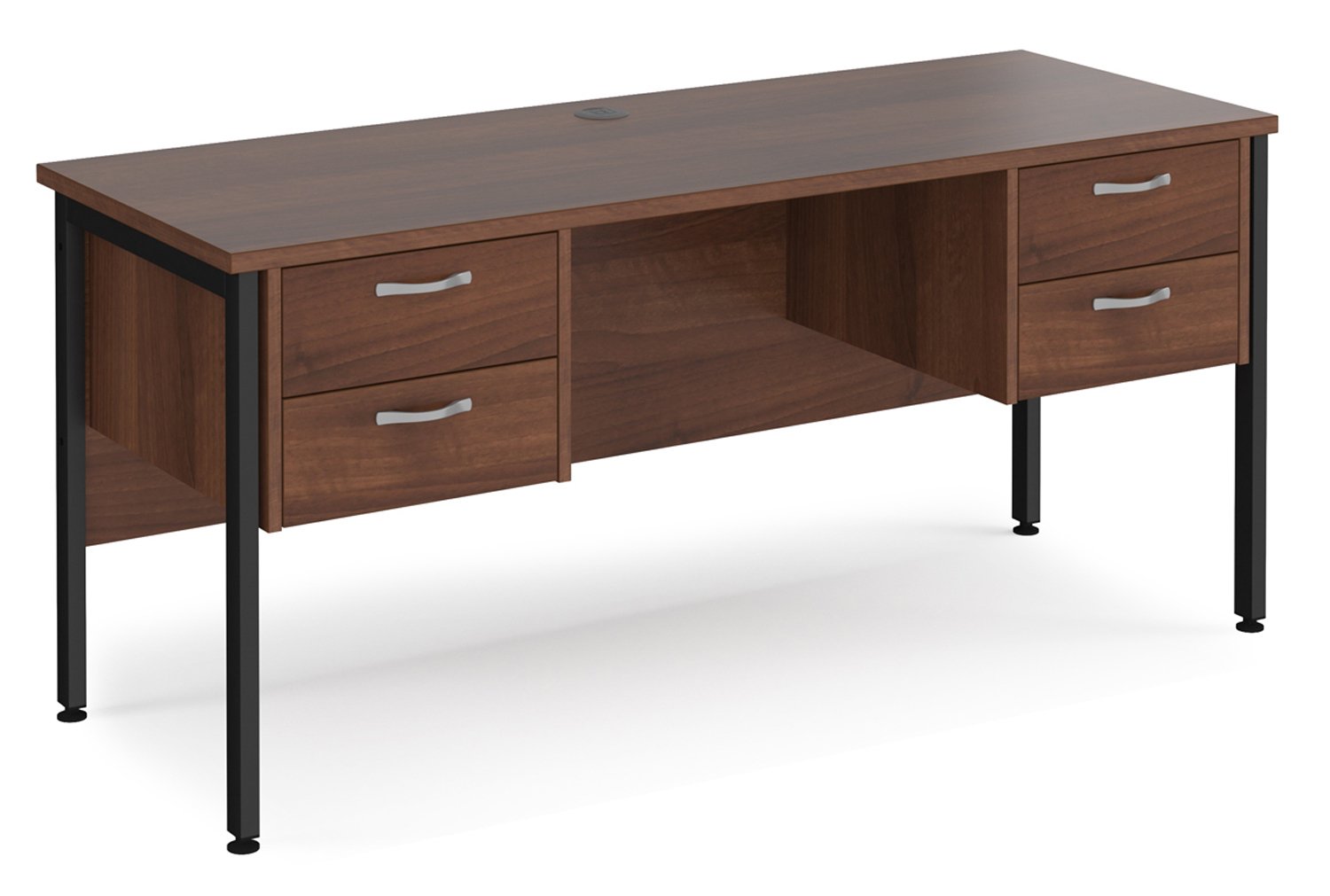 Value Line Deluxe H-Leg Narrow Rectangular Office Desk 2+2 Drawers (Black Legs), 160w60dx73h (cm), Walnut, Fully Installed