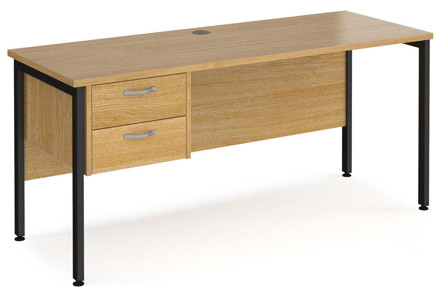 Value Line Deluxe H-Leg Narrow Rectangular Office Desk 2 Drawers (Black Legs), 160wx60dx73h (cm), Oak