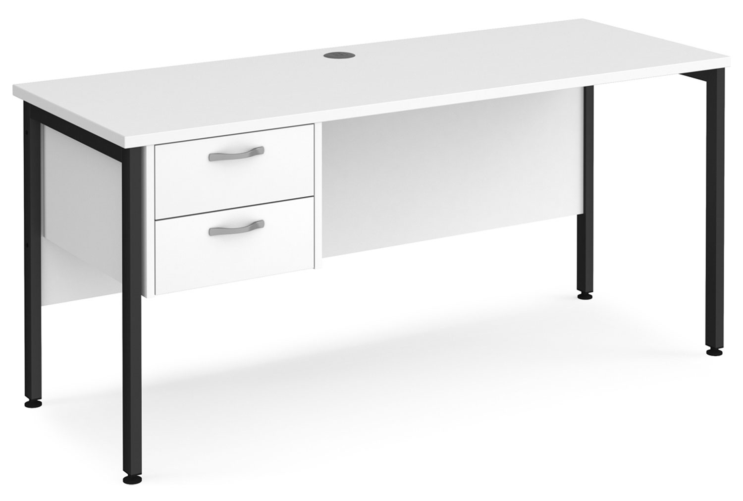 Value Line Deluxe H-Leg Narrow Rectangular Office Desk 2 Drawers (Black Legs), 160wx60dx73h (cm), White, Express Delivery