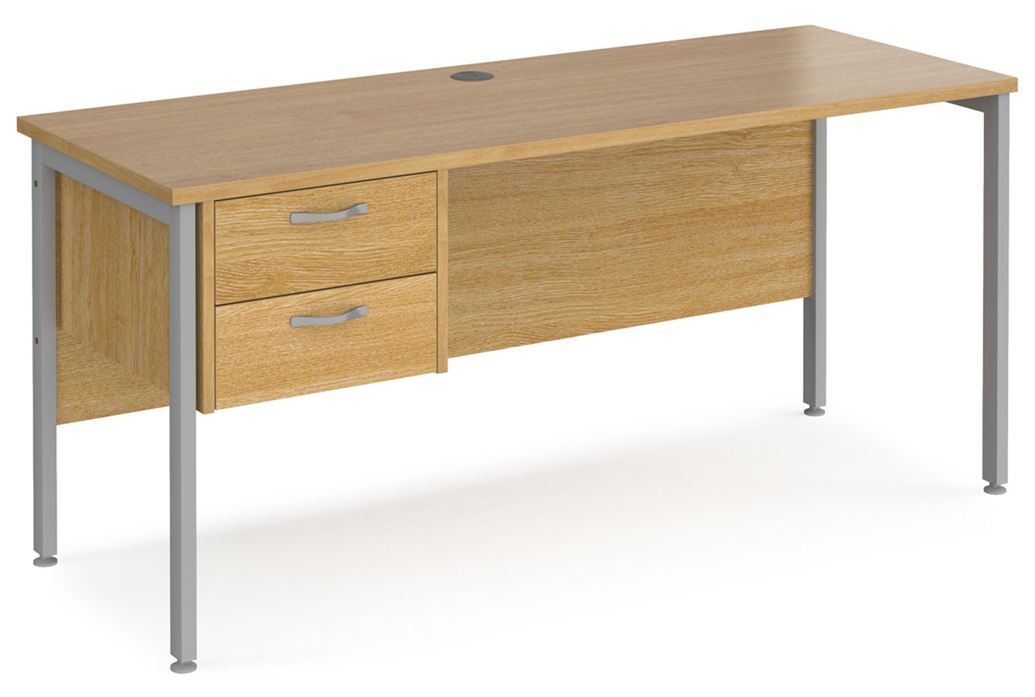 Value Line Deluxe H-Leg Narrow Rectangular Office Desk 2 Drawers (Silver Legs), 160w60dx73h (cm), Oak