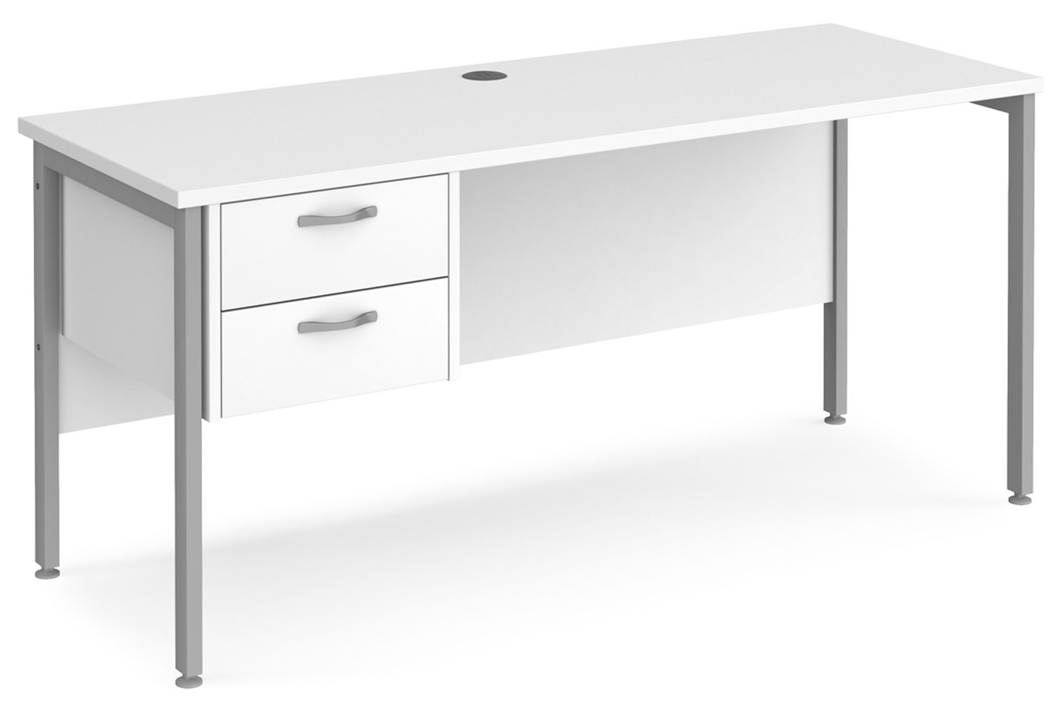 Value Line Deluxe H-Leg Narrow Rectangular Office Desk 2 Drawers (Silver Legs), 160w60dx73h (cm), White, Express Delivery