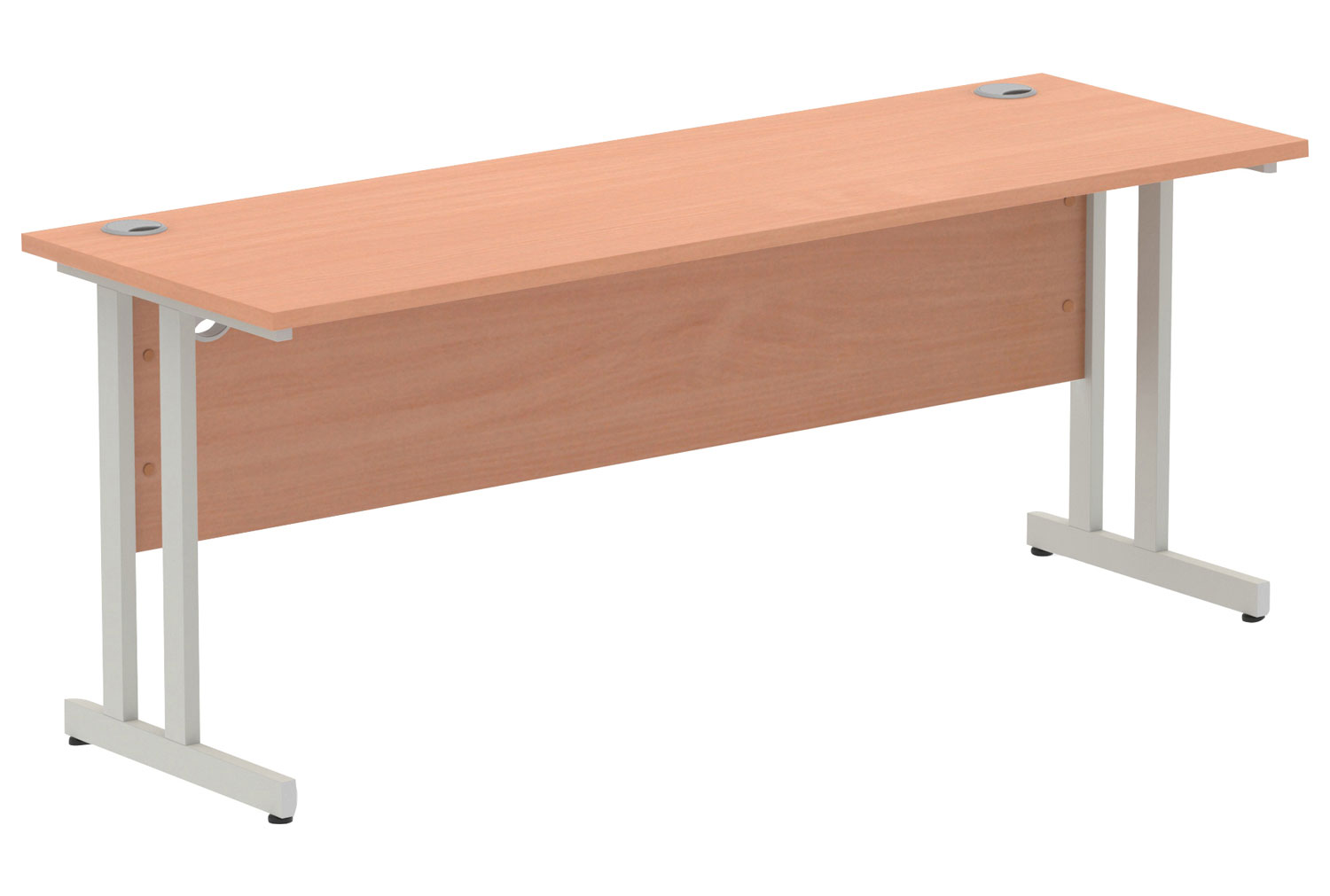 Vitali C-Leg Narrow Rectangular Office Desk (Silver Legs), 180wx60dx73h (cm), Beech