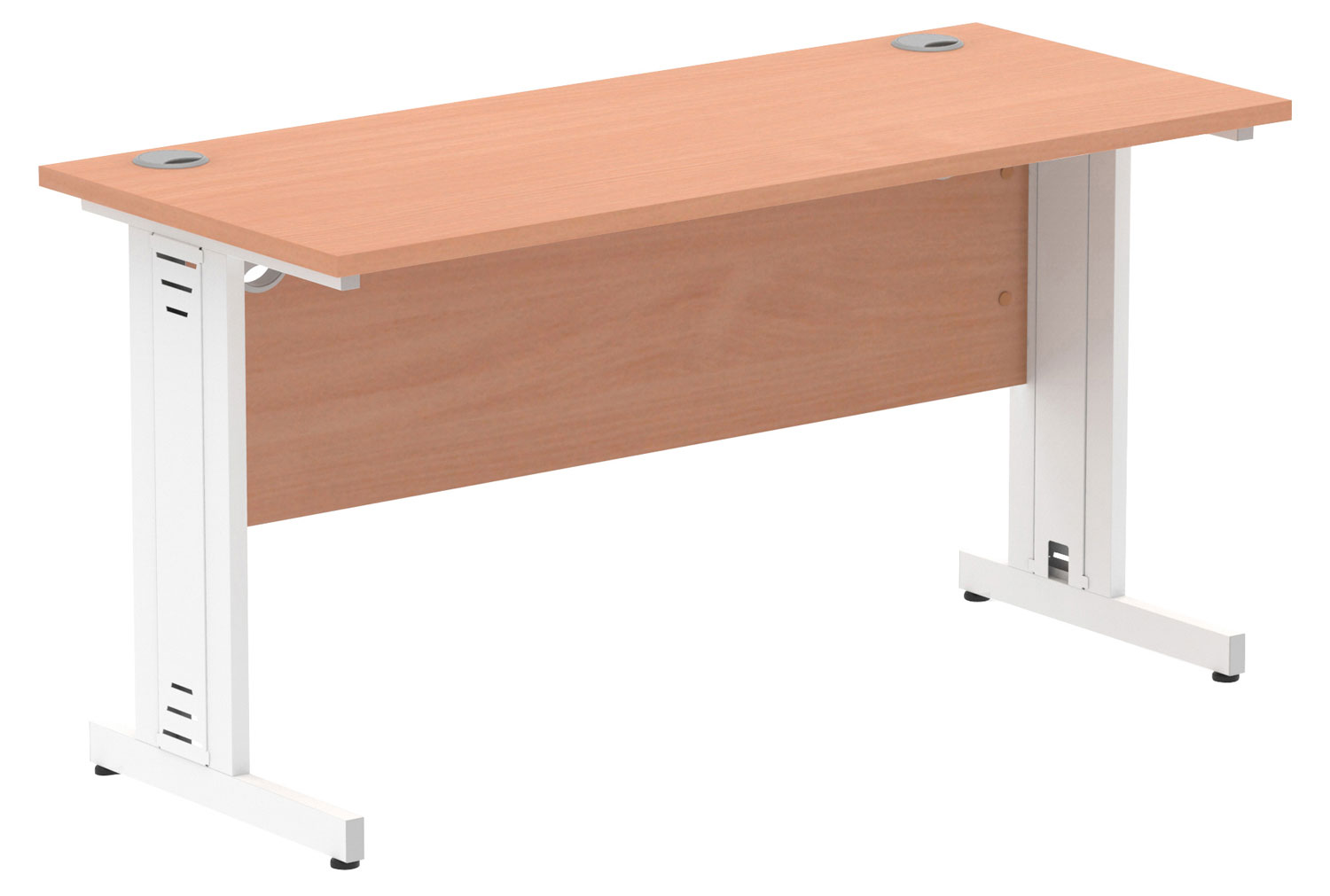Vitali Deluxe Narrow Rectangular Office Desk (White Legs), 140wx60dx73h (cm), Beech, Express Delivery