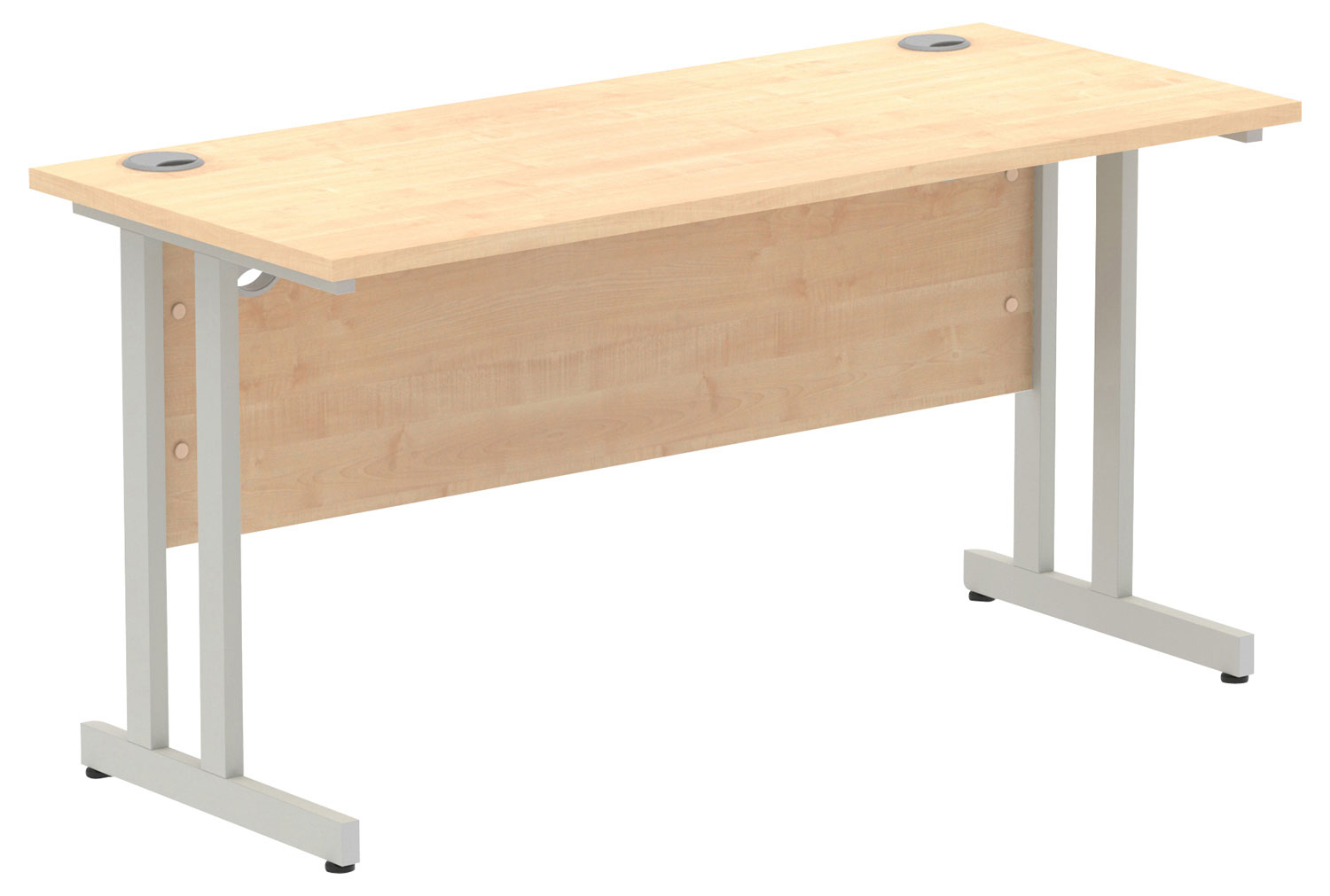 All Maple Narrow C-Leg Rectangular Office Desk, 140wx60dx73h (cm), Silver Frame, Express Delivery