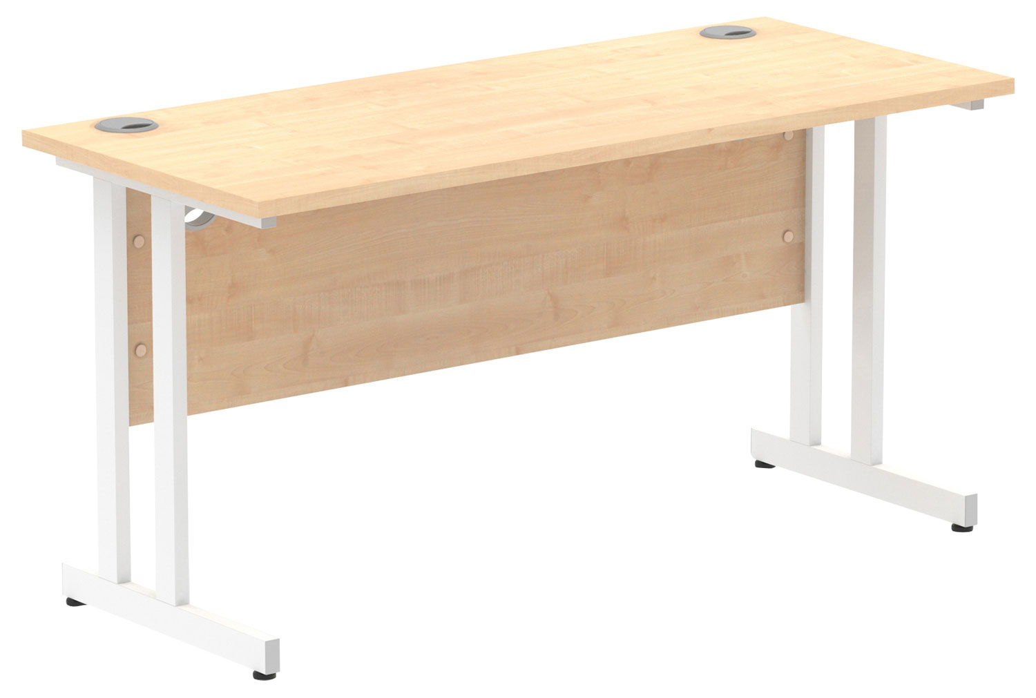 Vitali C-Leg Narrow Rectangular Office Desk (White Legs), 140wx60dx73h (cm), Maple, Express Delivery