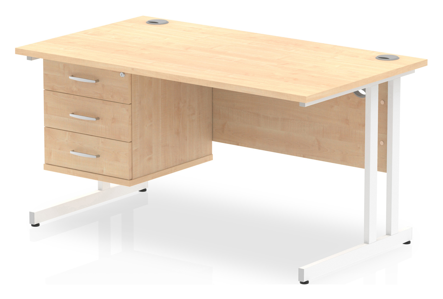 All Maple C-Leg Rectangular Office Desk 3 Drawers, 140wx80dx73h (cm), White Frame, Fully Installed