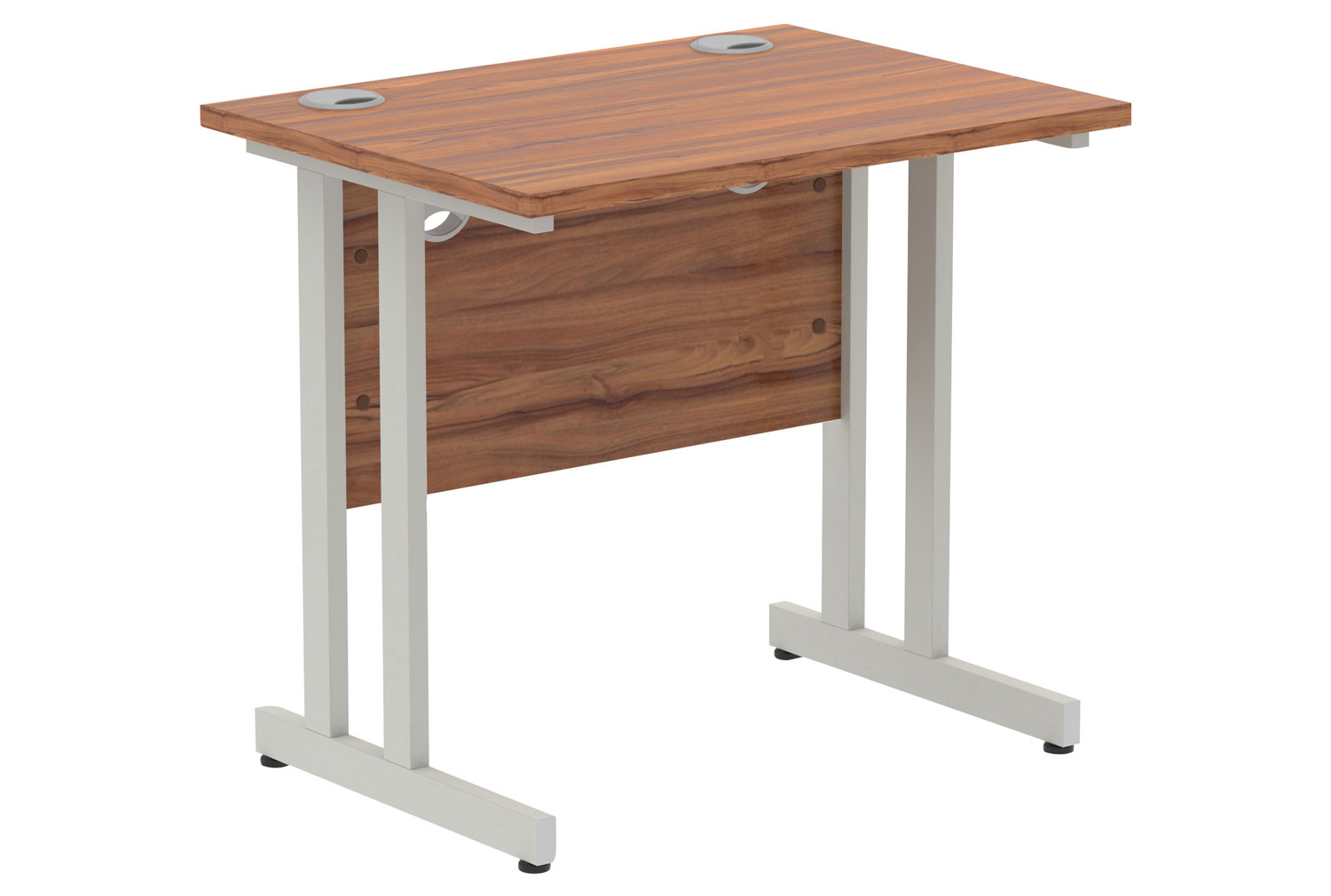 Vitali C-Leg Narrow Rectangular Office Desk (Silver Legs), 80wx60dx73h (cm), Walnut, Fully Installed