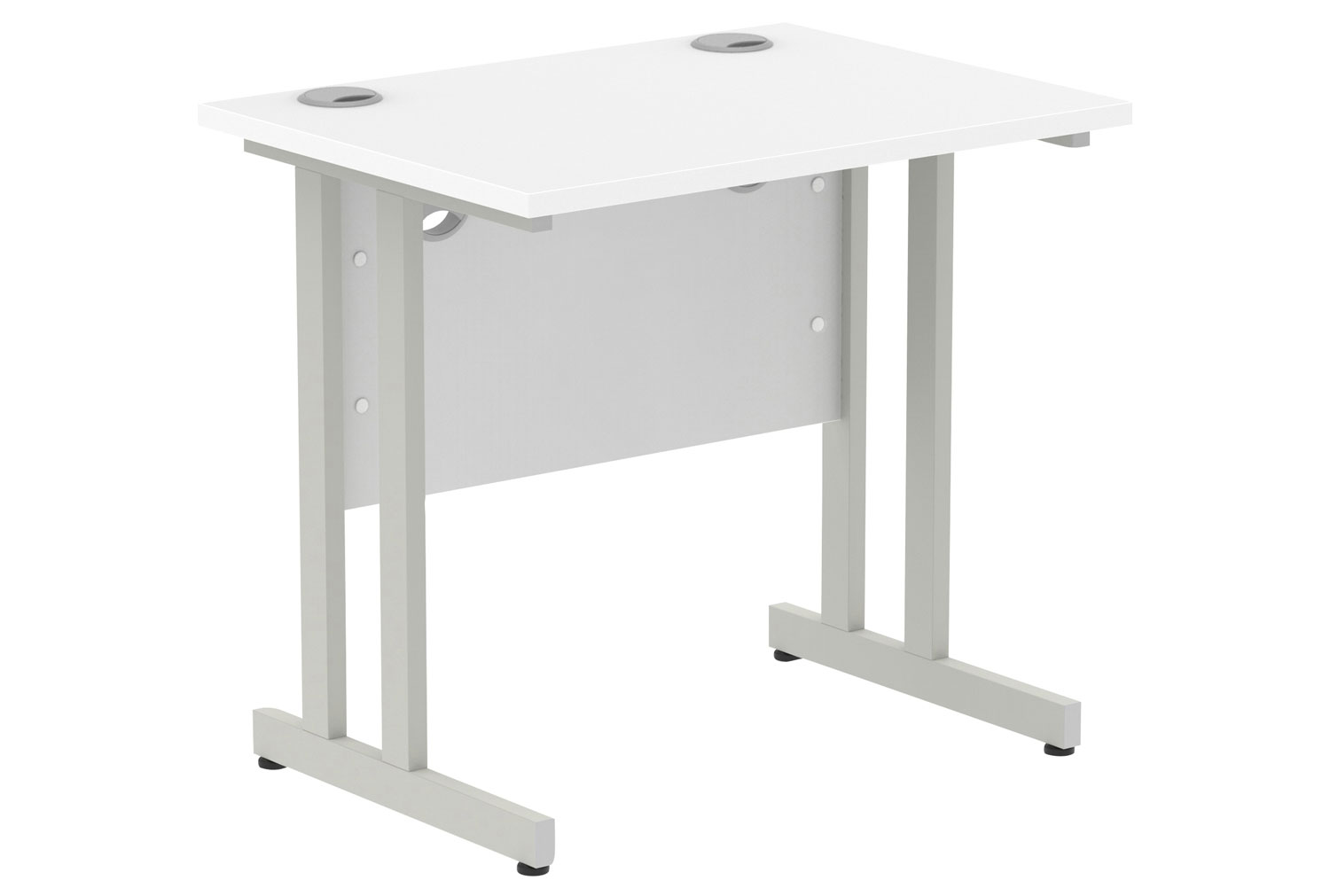 Vitali C-Leg Narrow Rectangular Office Desk (Silver Legs), 80wx60dx73h (cm), White
