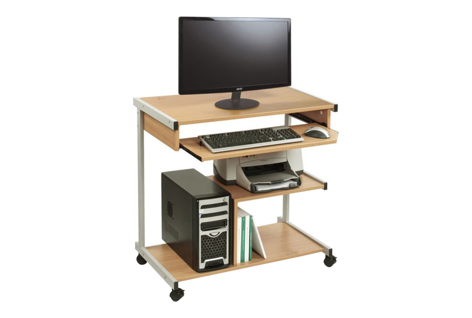 Mobile Tower Computer Home Office Workstation, Beech