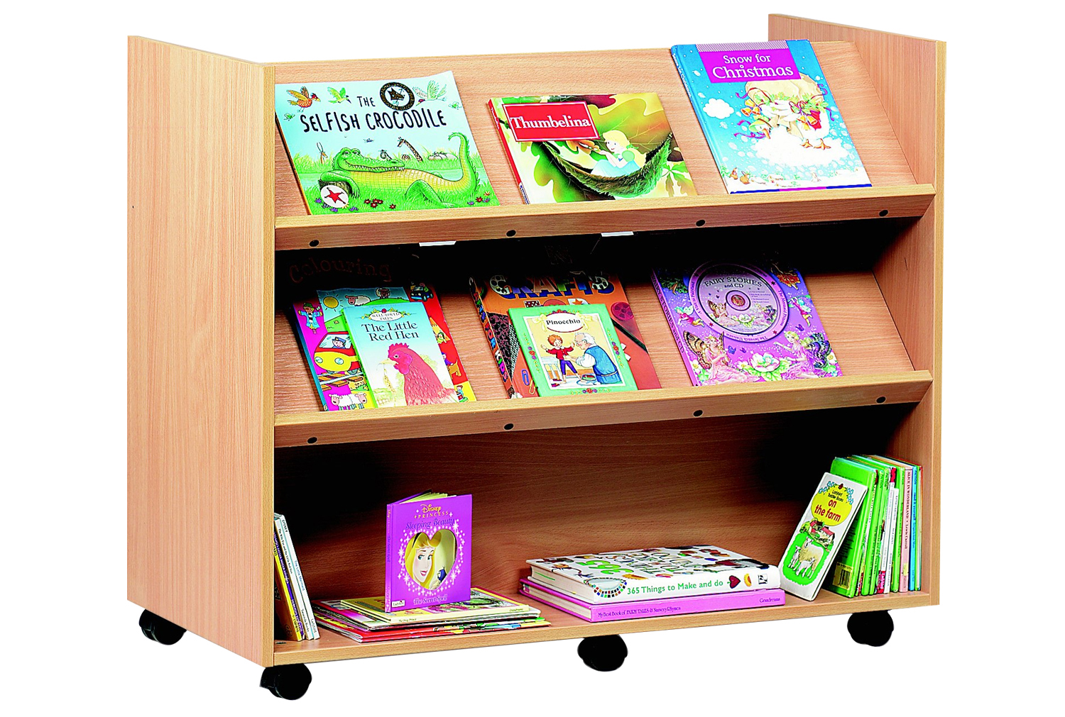 Book Storage 2 Angled & 1 Horizontal Shelf, Beech