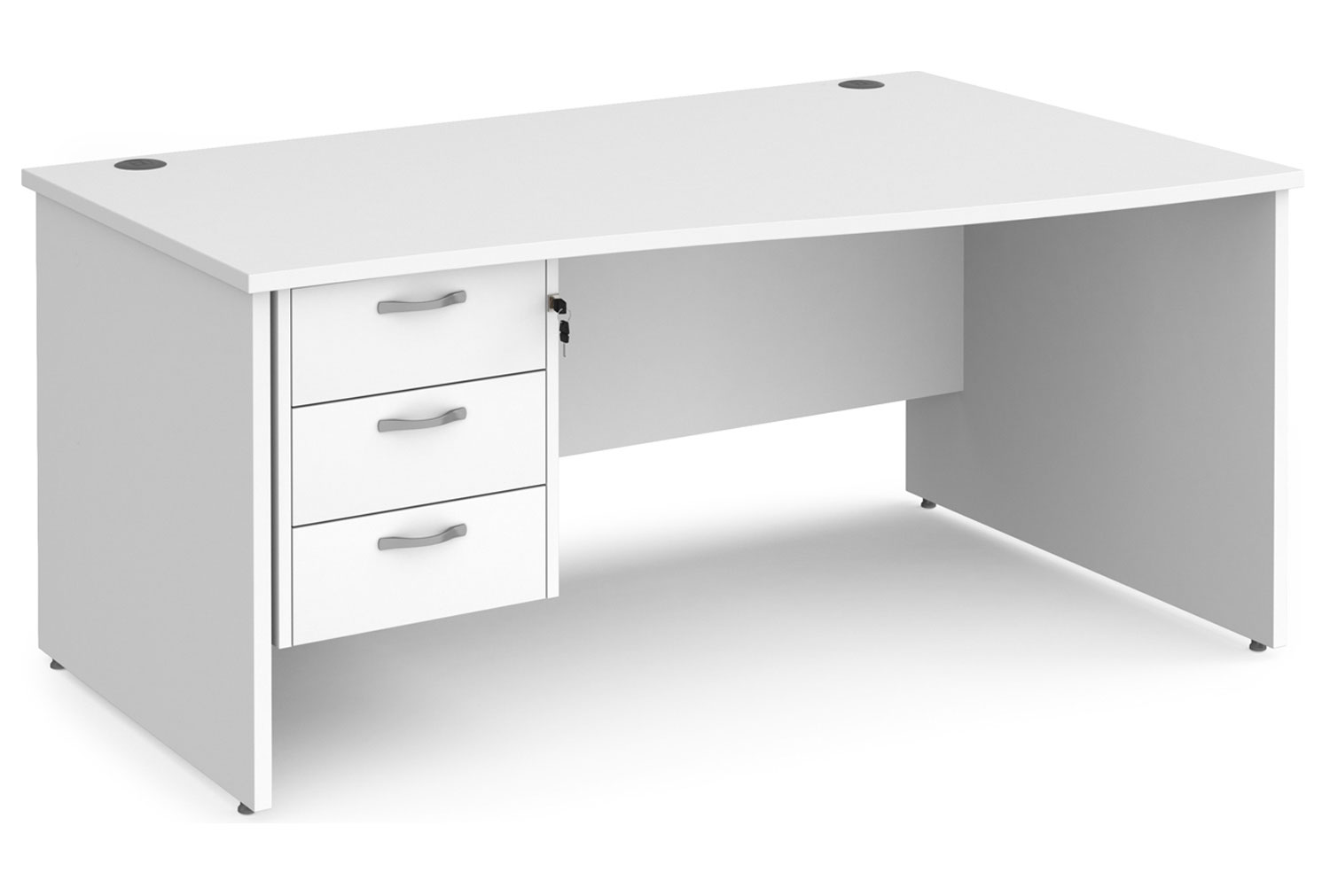 All White Premium Panel End Right Hand Wave Desk 3 Drawers
