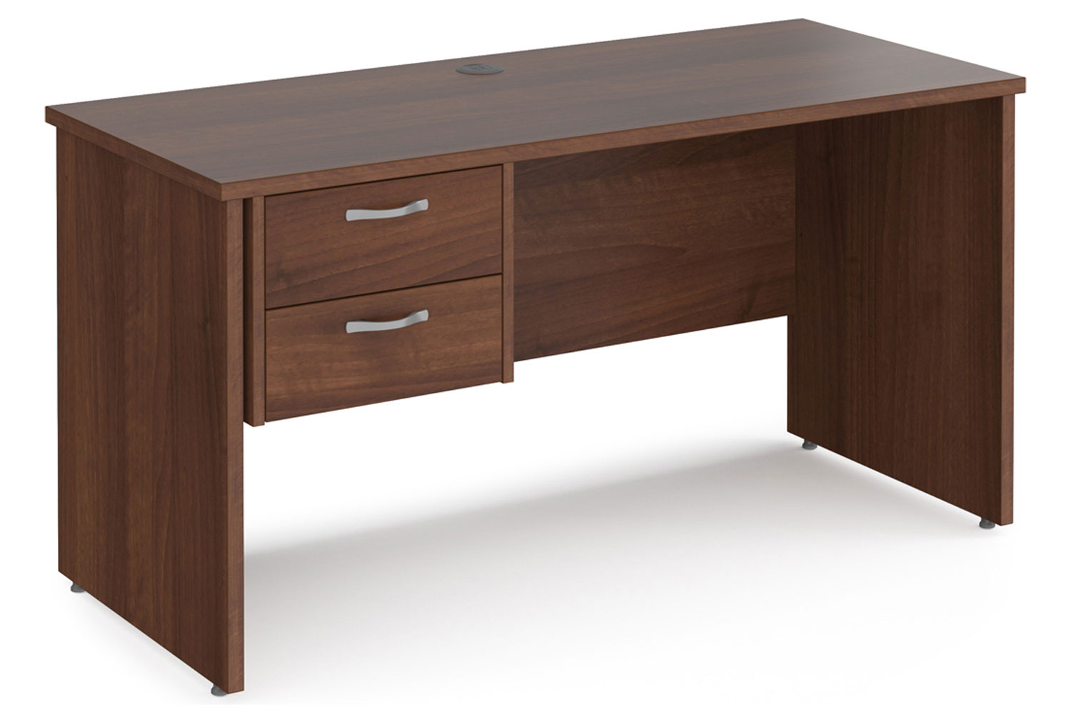 Value Line Deluxe Panel End Narrow Rectangular Office Desk 2 Drawers, 140wx60dx73h (cm), Walnut, Fully Installed