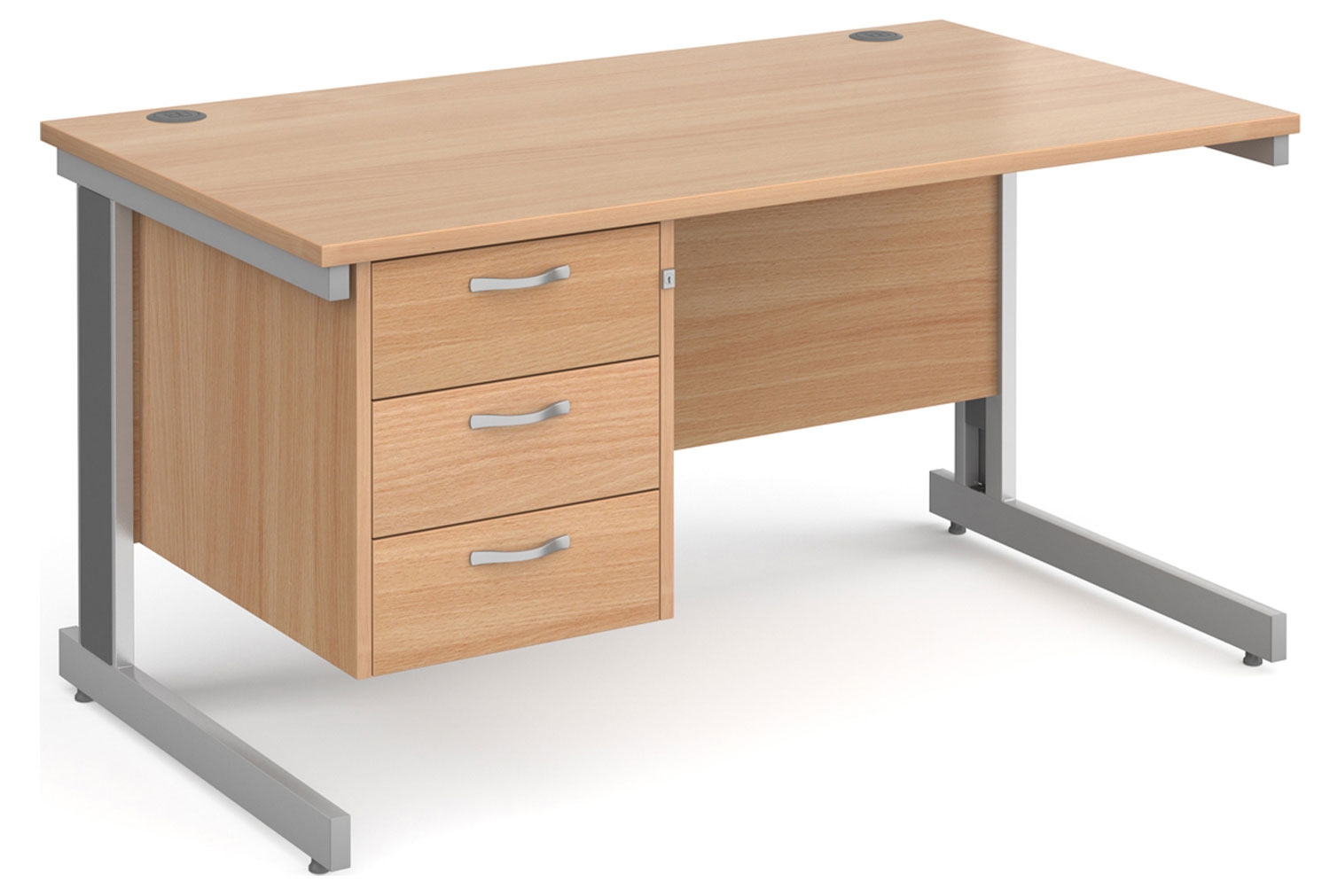 Tully Deluxe Rectangular Office Desk 3 Drawers, 140wx80dx73h (cm), Beech