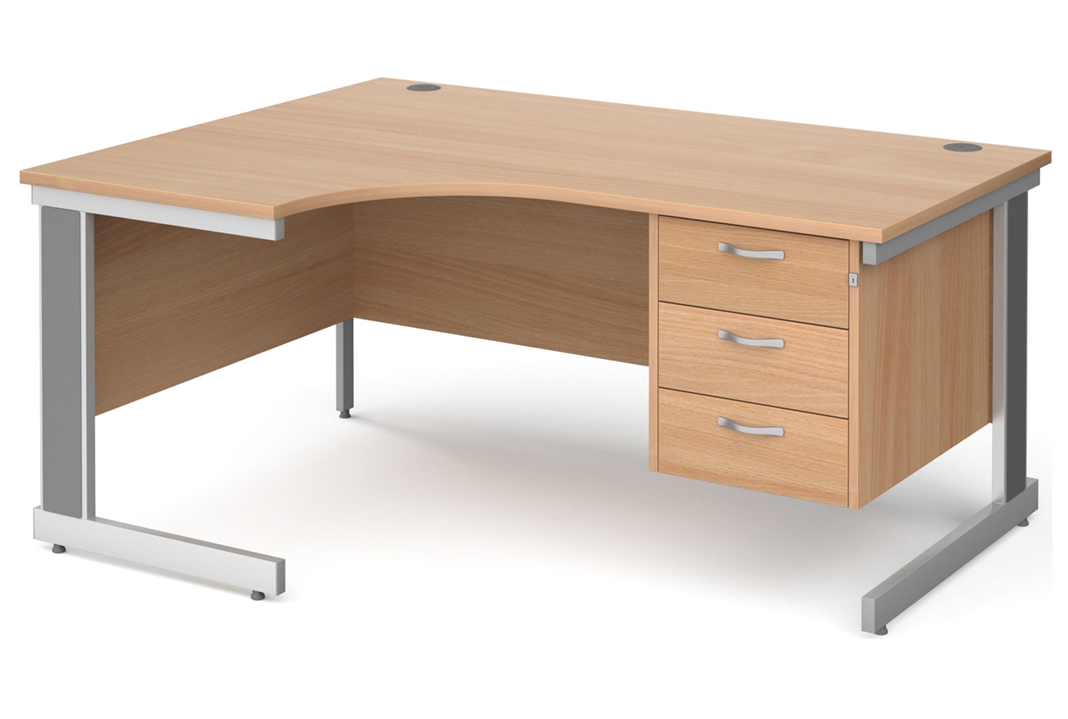 All Beech Deluxe Left Hand Ergo Office Desk 3 Drawers, 160wx120/80dx73h (cm), Fully Installed