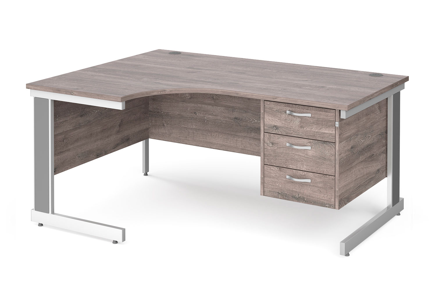 Tully Deluxe Left Hand Ergonomic Office Desk 3 Drawers, 160wx120/80dx73h (cm), Grey Oak, Express Delivery