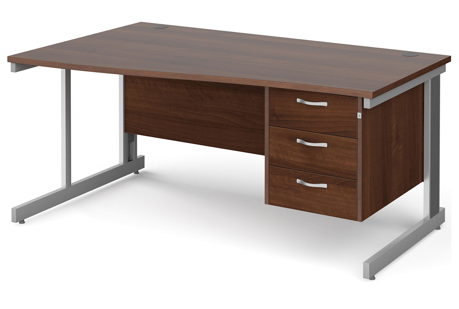 All Walnut Deluxe Left Hand Wave Office Desk 3 Drawers, 160wx99/80dx73h (cm), Fully Installed