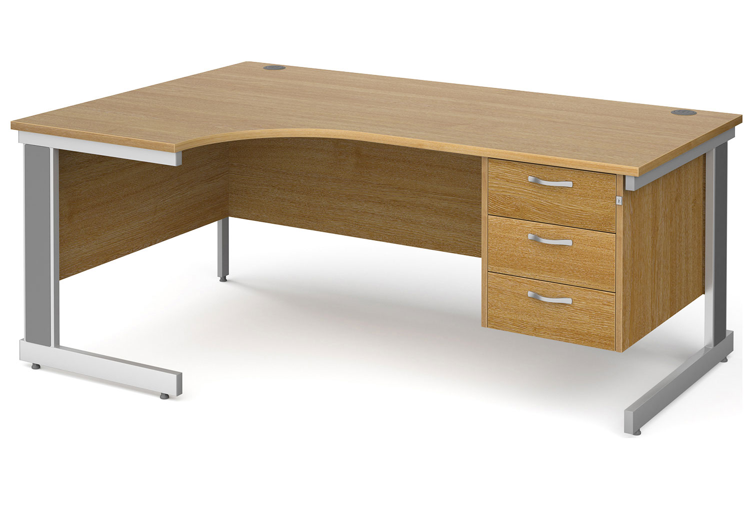 All Oak Deluxe Left Hand Ergo Office Desk 3 Drawers, 180wx120/80dx73h (cm)