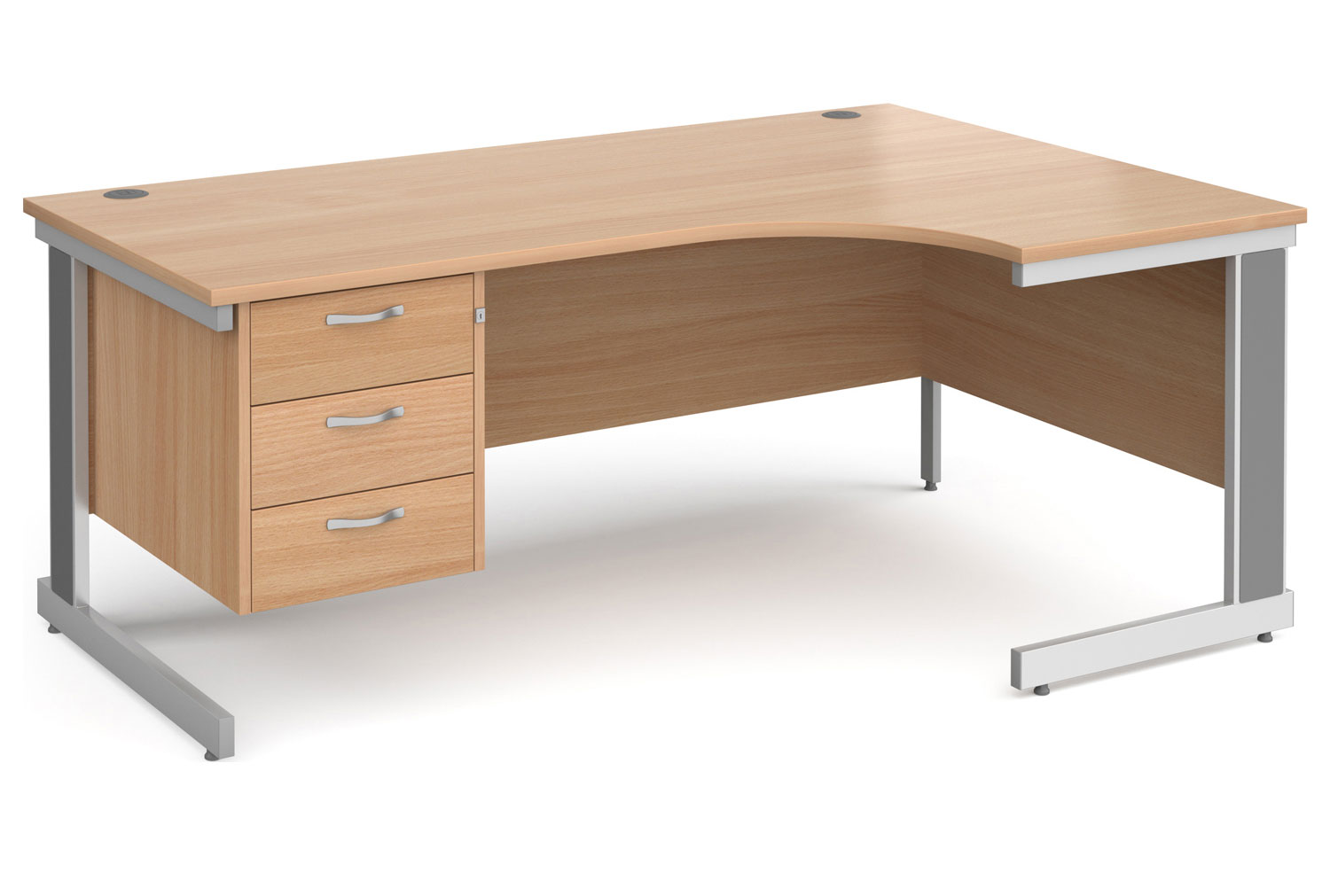All Beech Deluxe Right Hand Ergo Office Desk 3 Drawers, 180wx120/80dx73h (cm), Fully Installed