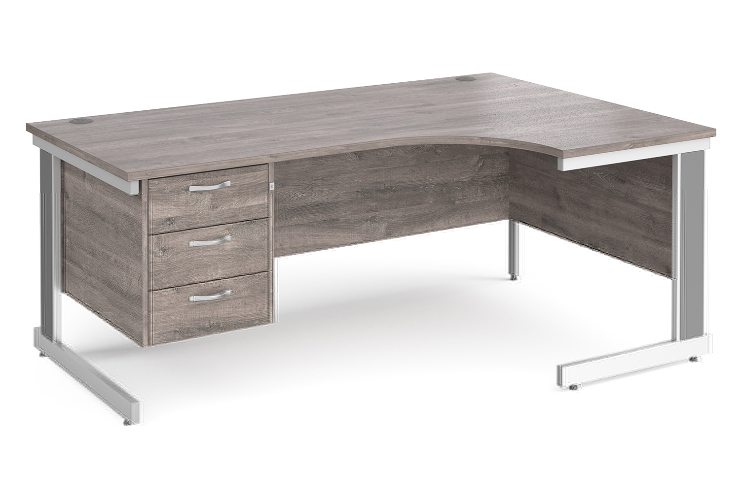 All Grey Oak Deluxe Right Hand Ergo Office Desk 3 Drawers, 180wx120/80dx73h (cm), Express Delivery