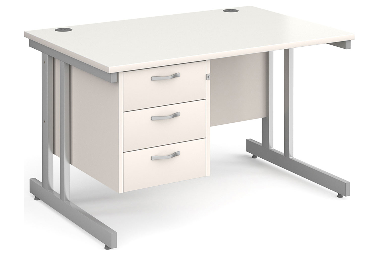 All White Double C-Leg Clerical Office Desk 3 Drawer, 120wx80dx73h (cm)