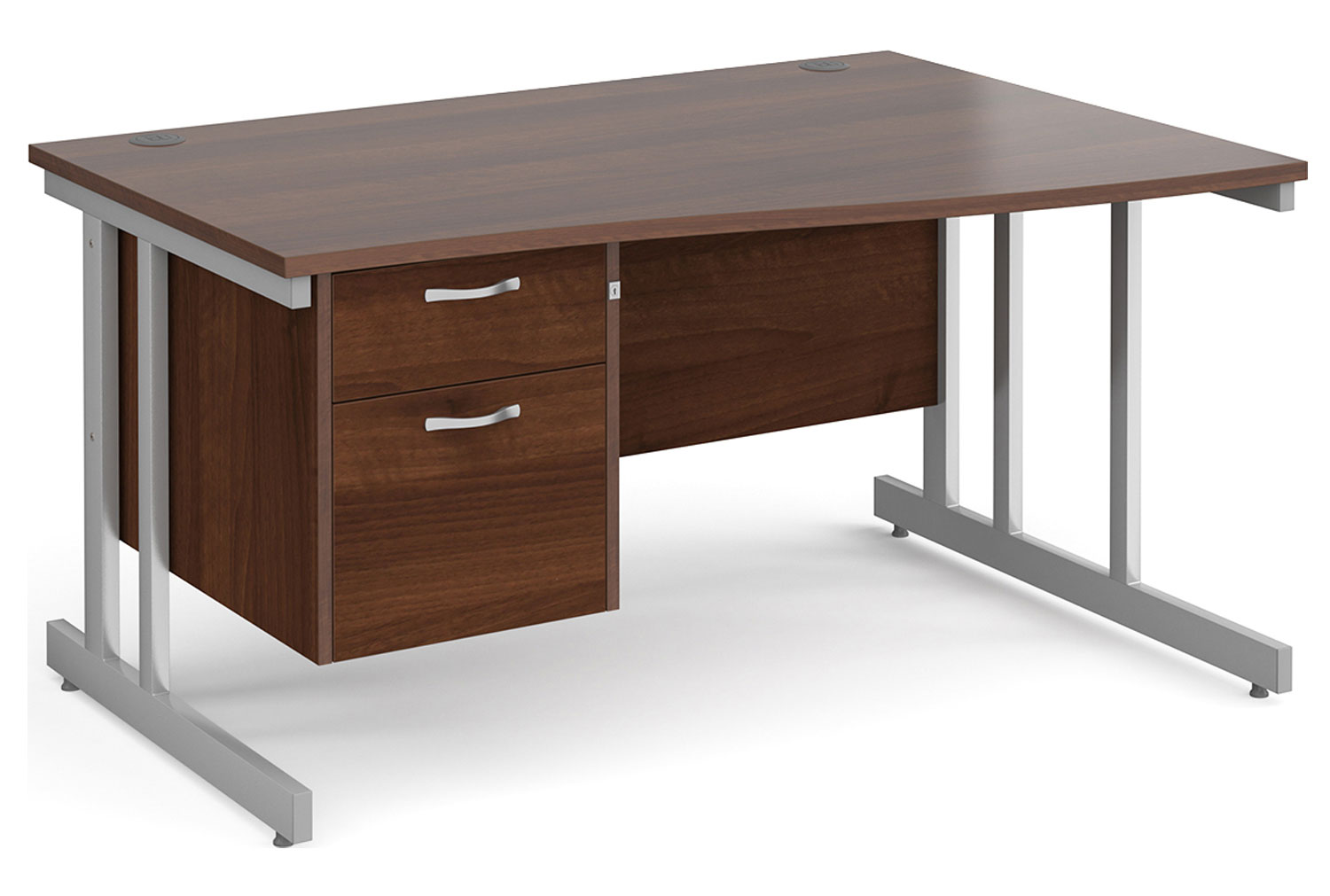 All Walnut Double C-Leg Right Hand Wave Office Desk 2 Drawers, 140wx99/80dx73h (cm)