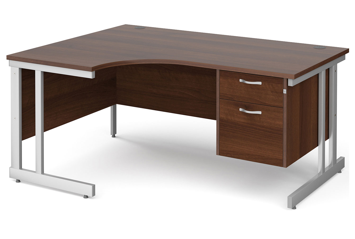 All Walnut Double C-Leg Left Hand Ergo Office Desk 2 Drawers, 160wx120/80dx73h (cm), Express Delivery