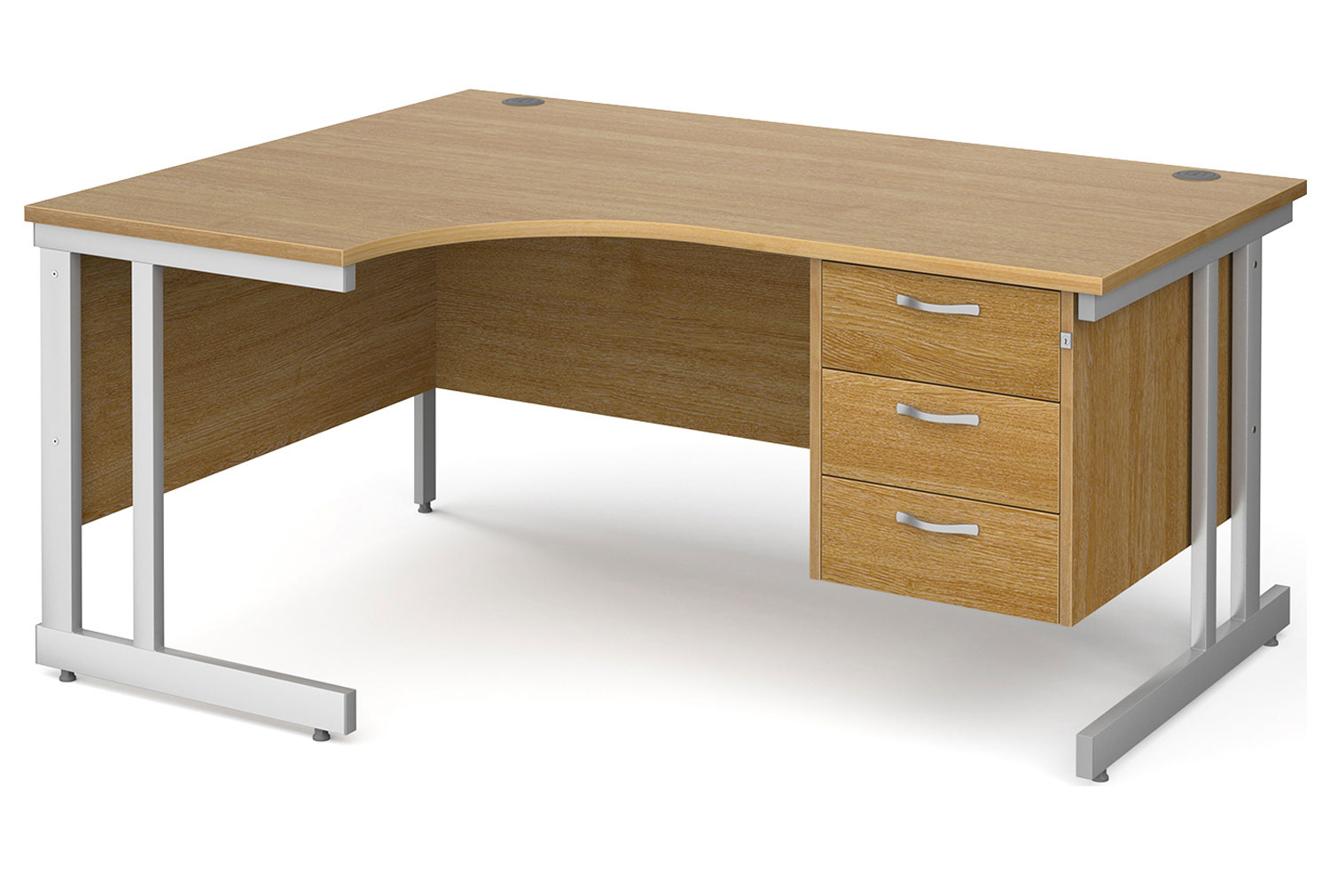 Tully II Left Hand Ergonomic Office Desk 3 Drawers, 160wx120/80dx73h (cm), Oak