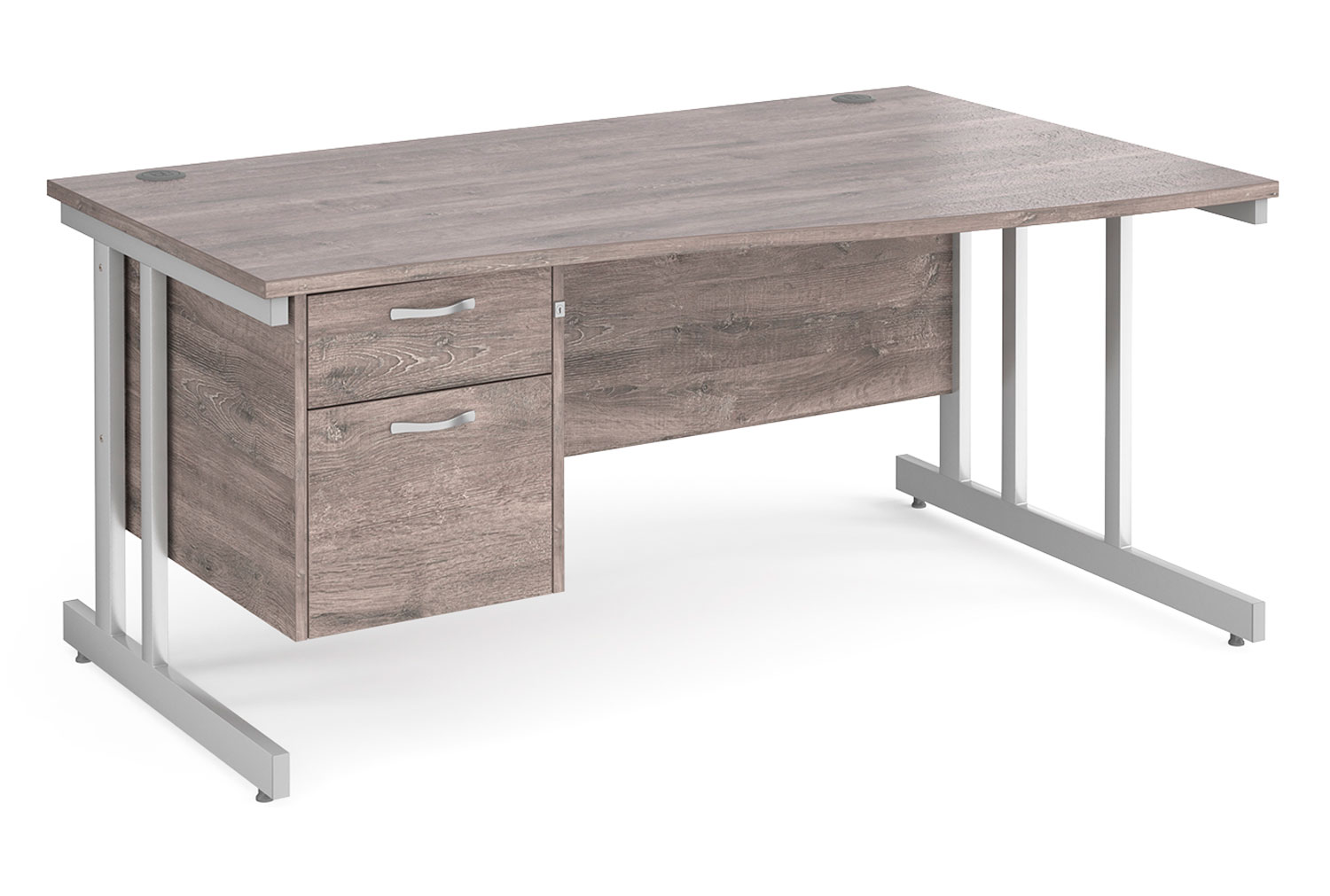 All Grey Oak Double C-Leg Right Hand Wave Office Desk 2 Drawers, 160wx99/80dx73h (cm), Fully Installed