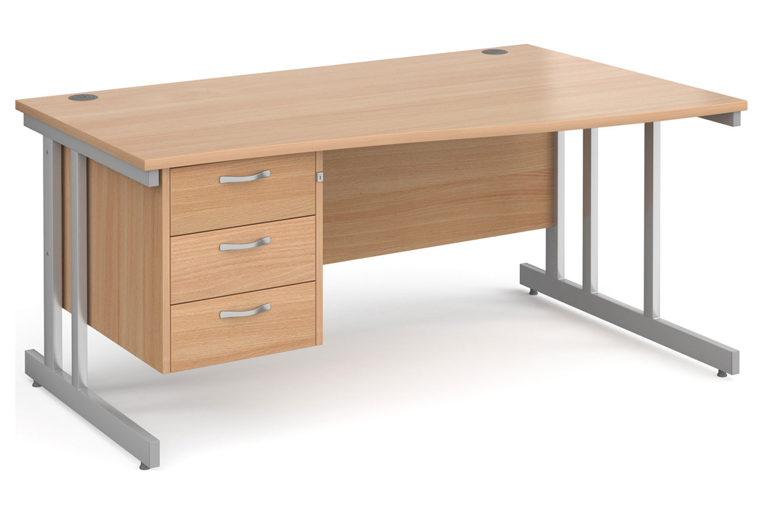 Tully II Right Hand Wave Office Desk 3 Drawers, 160wx99/80dx73h (cm), Beech, Fully Installed