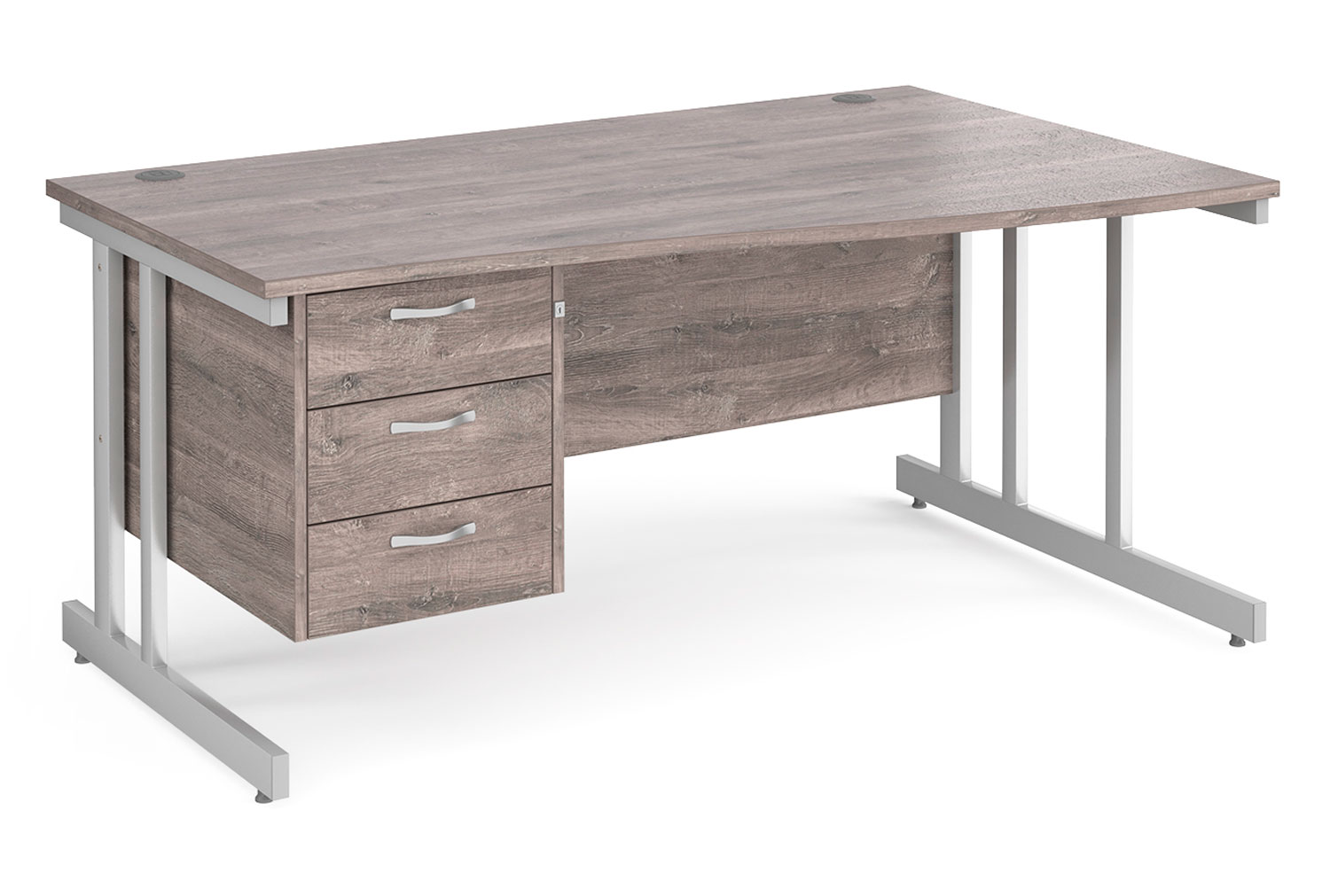 All Grey Oak Double C-Leg Right Hand Wave Office Desk 3 Drawers, 160wx99/80dx73h (cm), Express Delivery