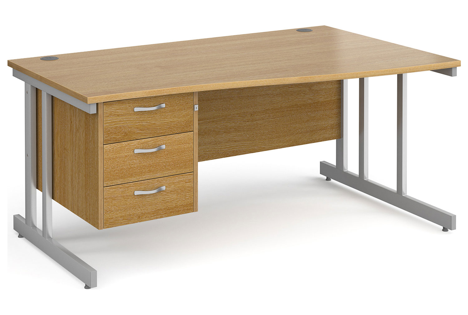 All Oak Double C-Leg Right Hand Wave Office Desk 3 Drawers, 160wx99/80dx73h (cm)
