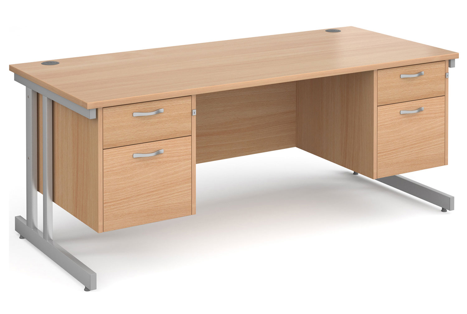 Tully II Rectangular Office Desk 2+2 Drawers, 180wx80dx73h (cm), Beech