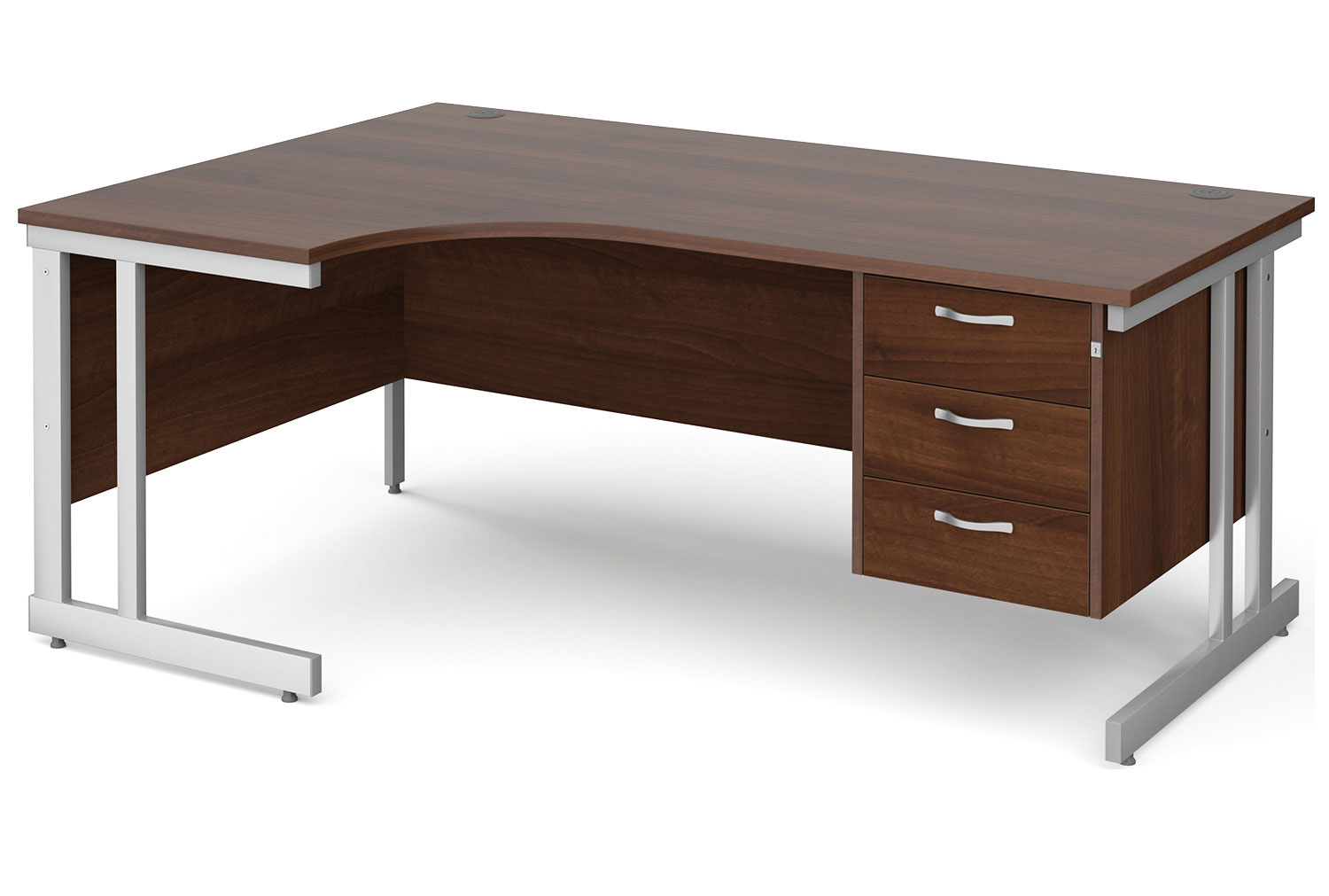 All Walnut Double C-Leg Left Hand Ergo Office Desk 3 Drawers, 180wx120/80dx73h (cm)